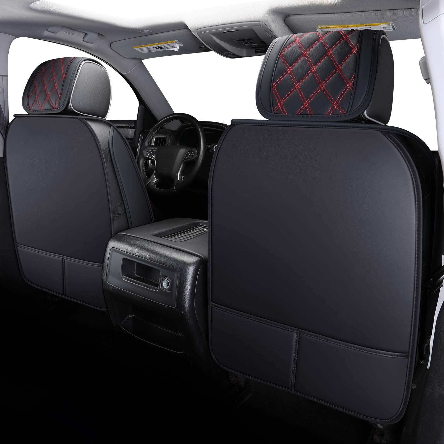 Aierxuan Truck Seat Covers Full Set Waterproof Faux Leather Black-Red for Chevy Silverado GMC Sierra 2007-2024 1500 2500HD 3500HD