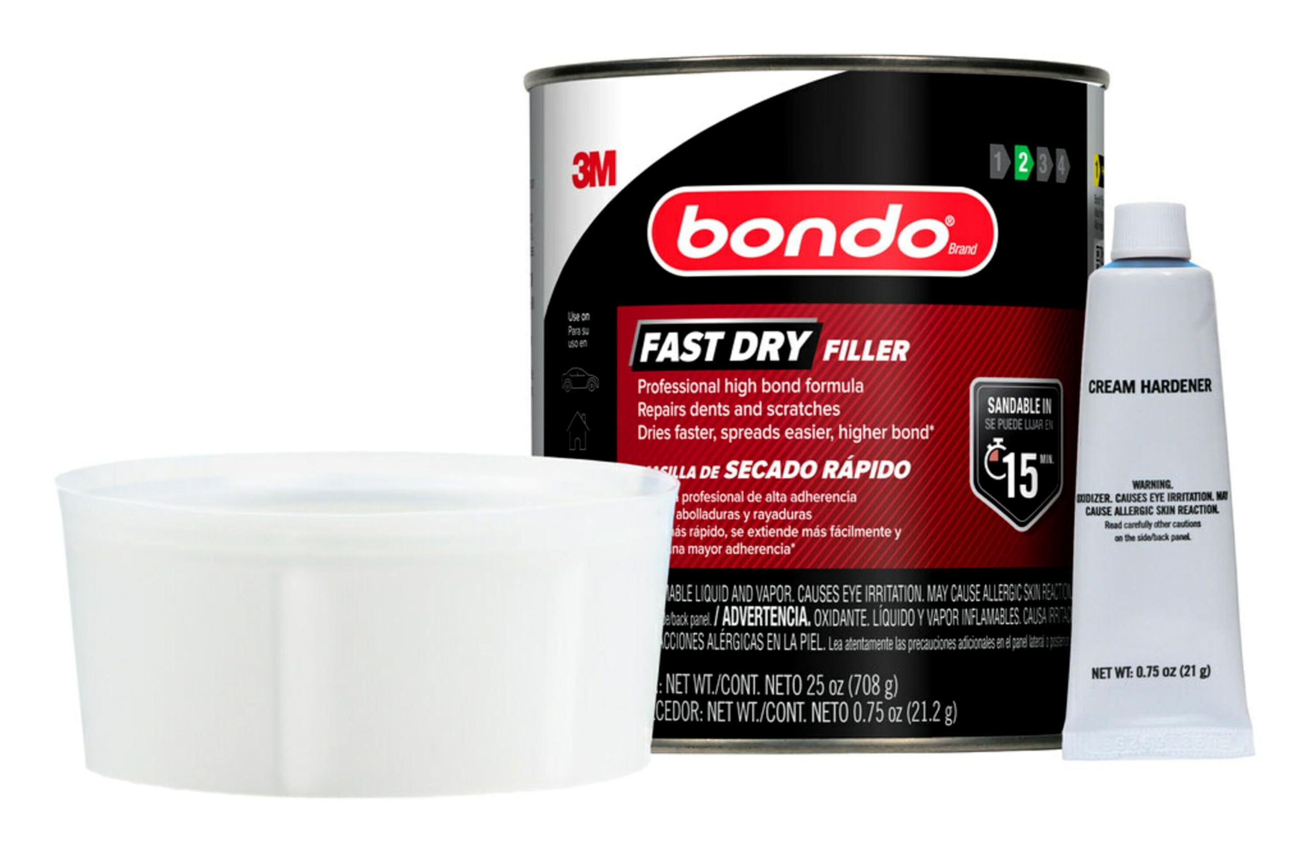 Bondo® Fast Dry Filler, 1 Quart, White, Model FD-QT-ES, Metal and Plastic, 25 oz, 6 per Case