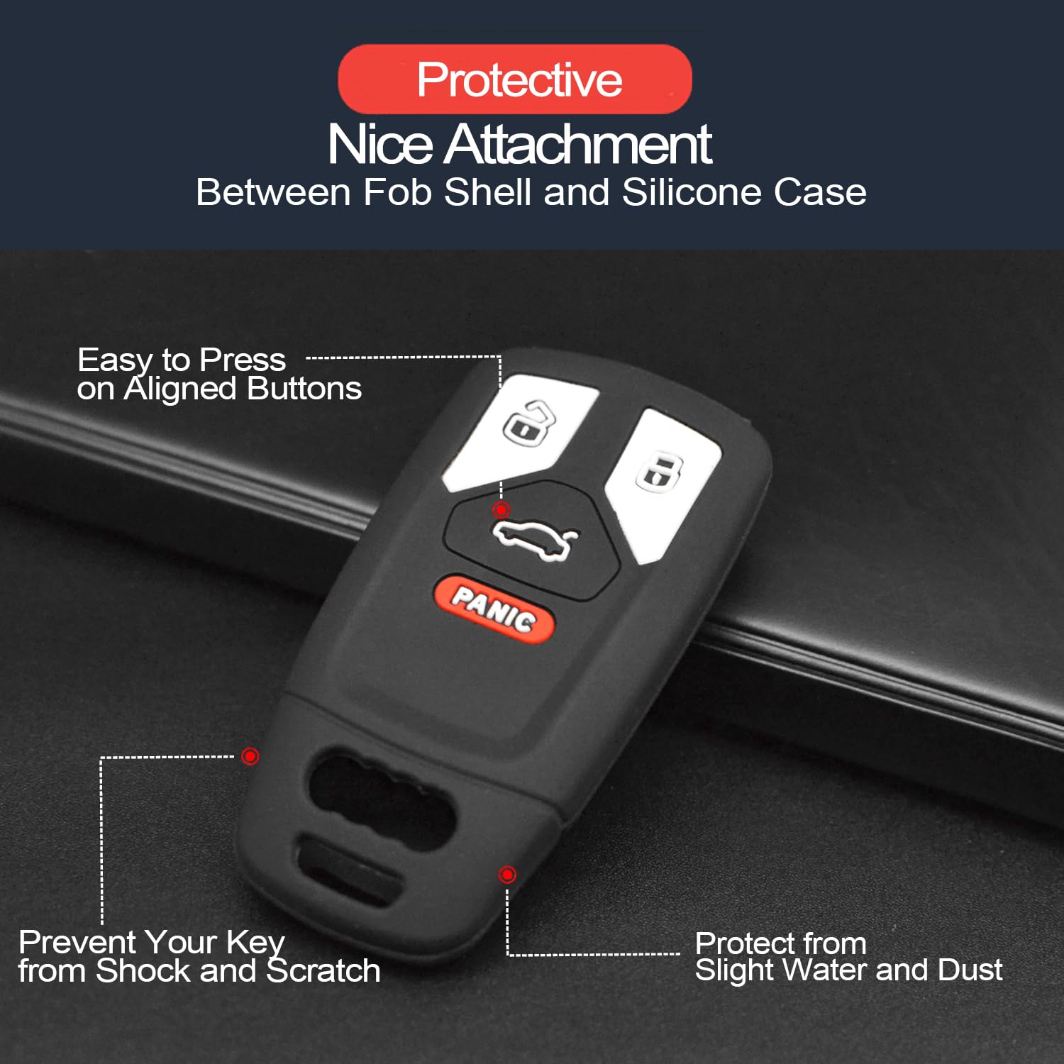 INFIPAR 2pcs Fit for Audi A4 A5 A6 A7 A8 Q5 Q7 R8 RS7 S4 S5 S6 S7 S8 SQ5 TT allroad Quattro Sportback Key Fob Cover Case Key Cha