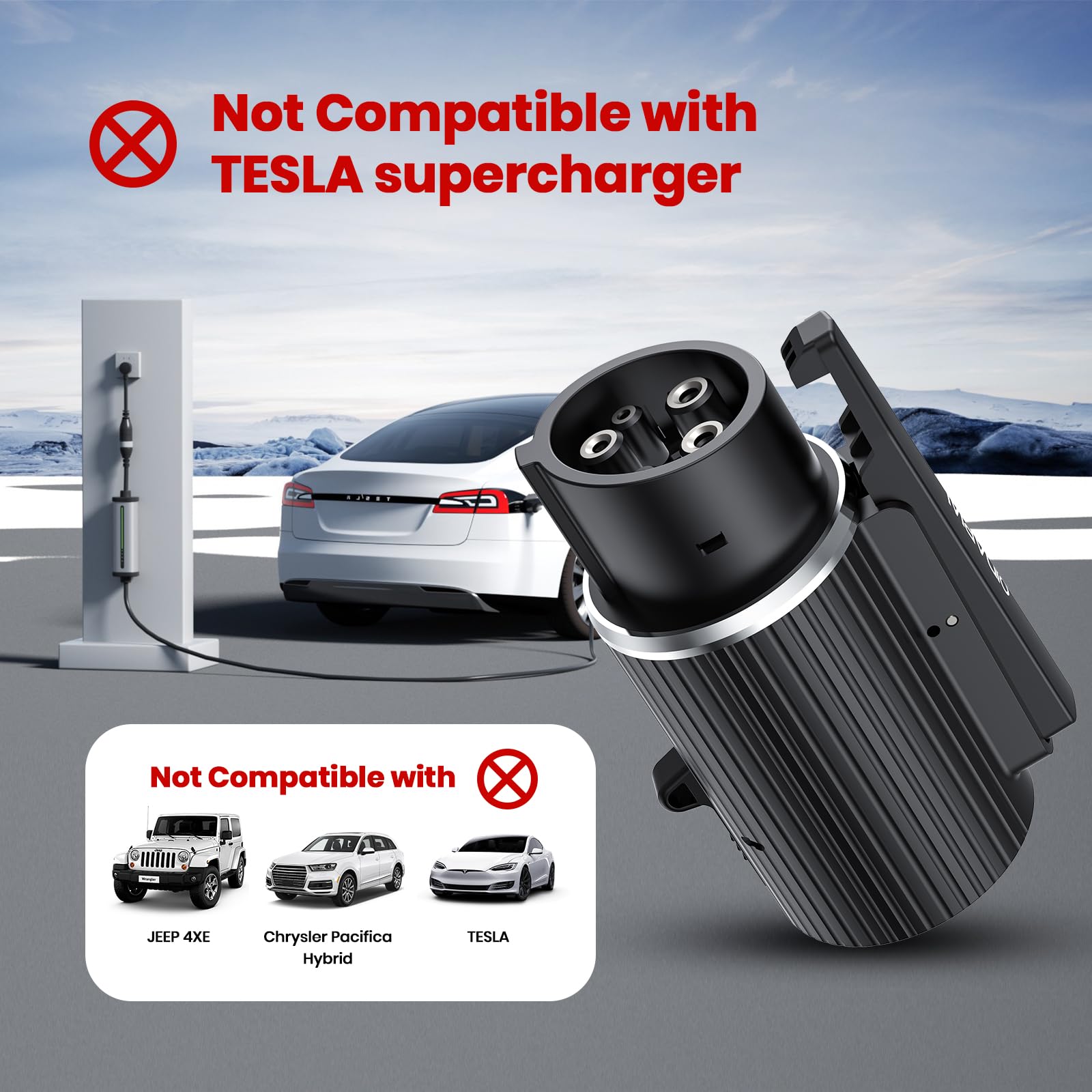 Mavulo J1772 EV Charger Adapter for Tesla 19KW Fast Charging 80A/240V, A-Tesla to J1772, Black, Model TU-01
