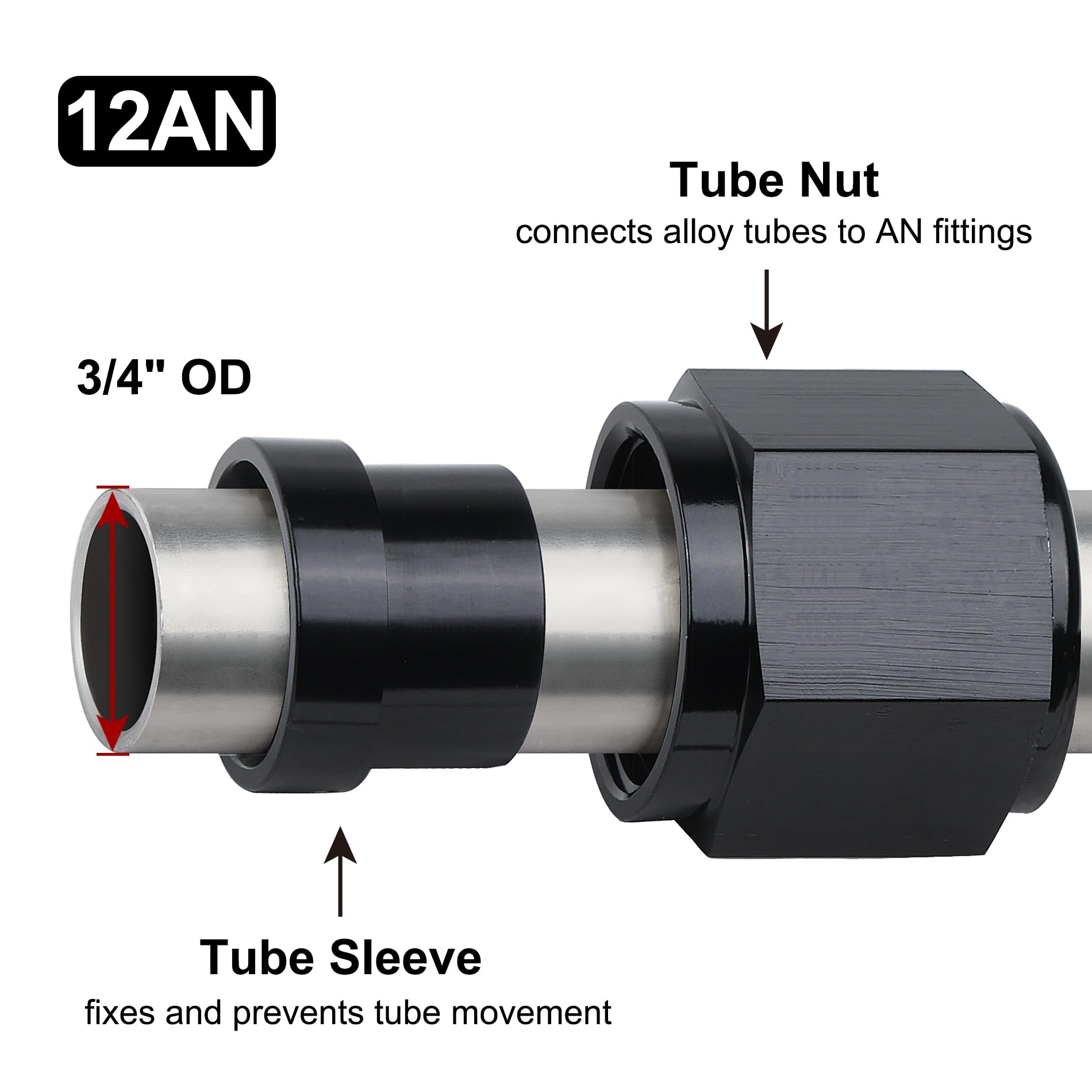 Evil Energy 12An Female Hardline Tube Nut & Sleeve Aluminum Fitting For 3/4'' Od Alloy Tubing 2Pcs