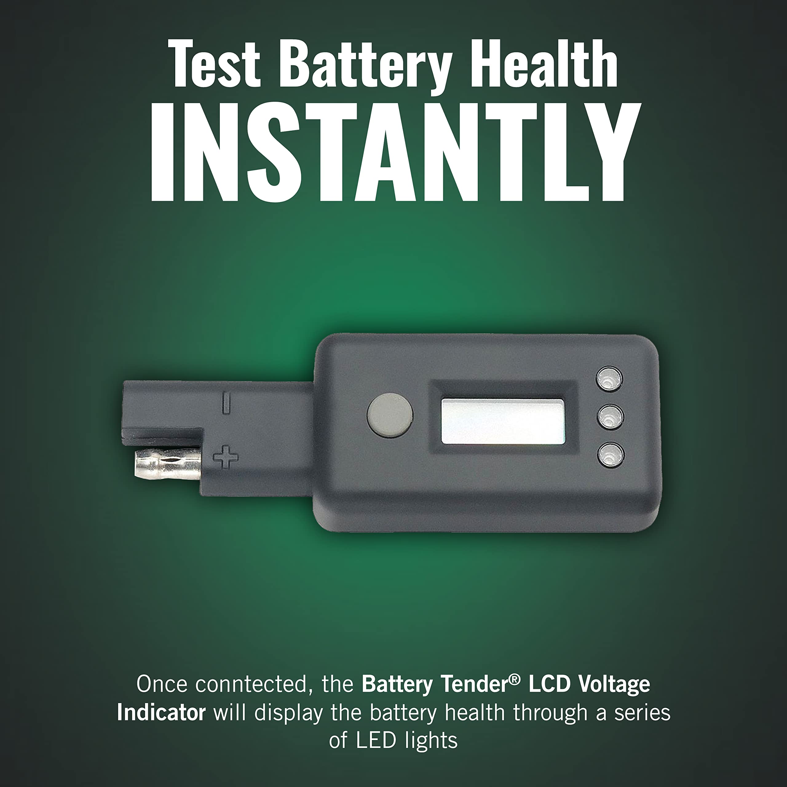 Battery Tender 12V Voltage Indicator - LCD Display, LED Charge Indicator, Plastic, Black, Model 081-0157, One Size