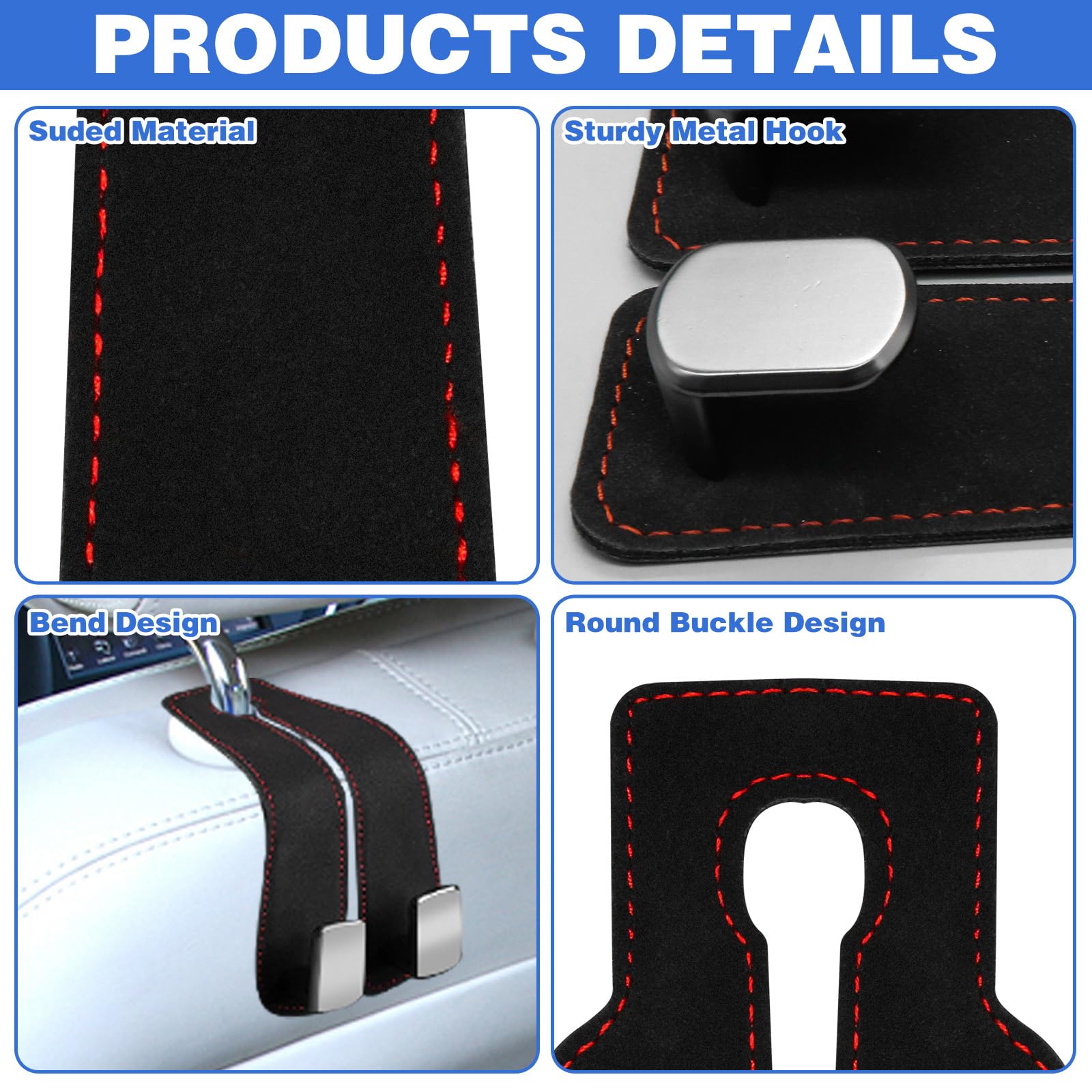 Canipha 4Pcs Car Seat Hooks For Headrest, Double Hook Purse Hook For Car Applies To Purse Hanger For Car Headrest Hook Car Purse