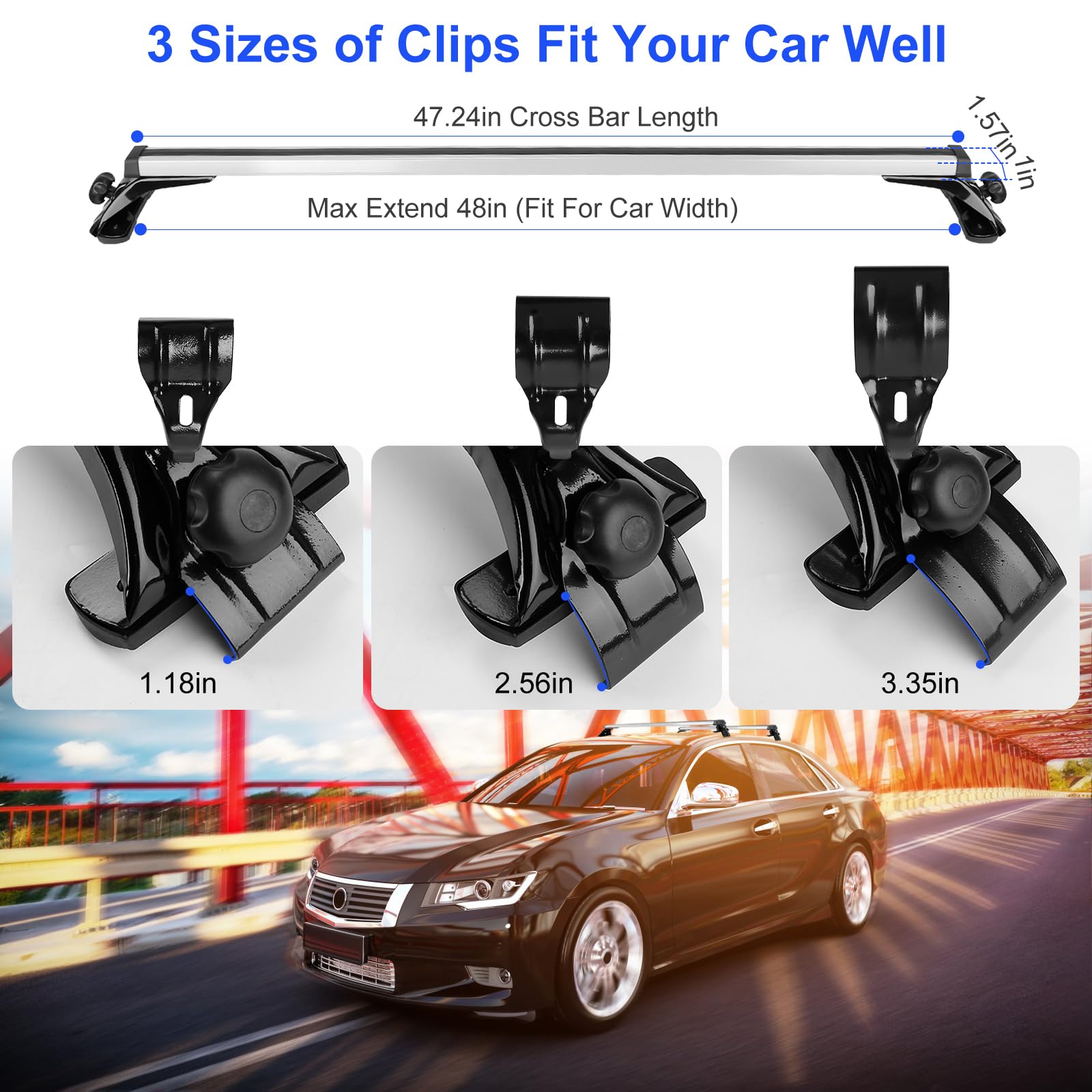 KOCASO 48'' Roof Rack Cross Bars Cargo Carrier Adjustable Roof Top Crossbars Universal Aluminum Crossbar Rack w/ 165LBS, Luggage