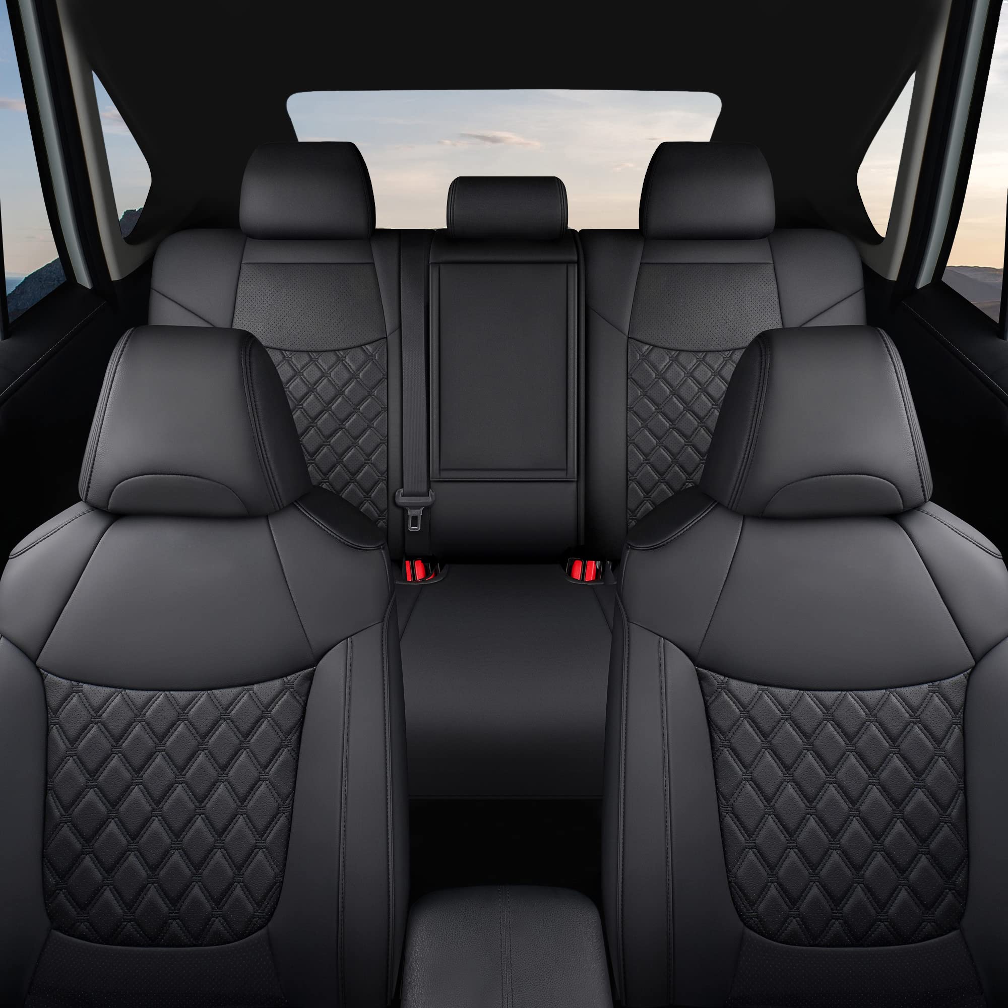 Giant Panda Pu Leather Car Seat Covers Full Set Custom Fit For Toyota Rav4 Le/Hybrid Limited/Xle/Xle Premium 2019-2025-(Black)