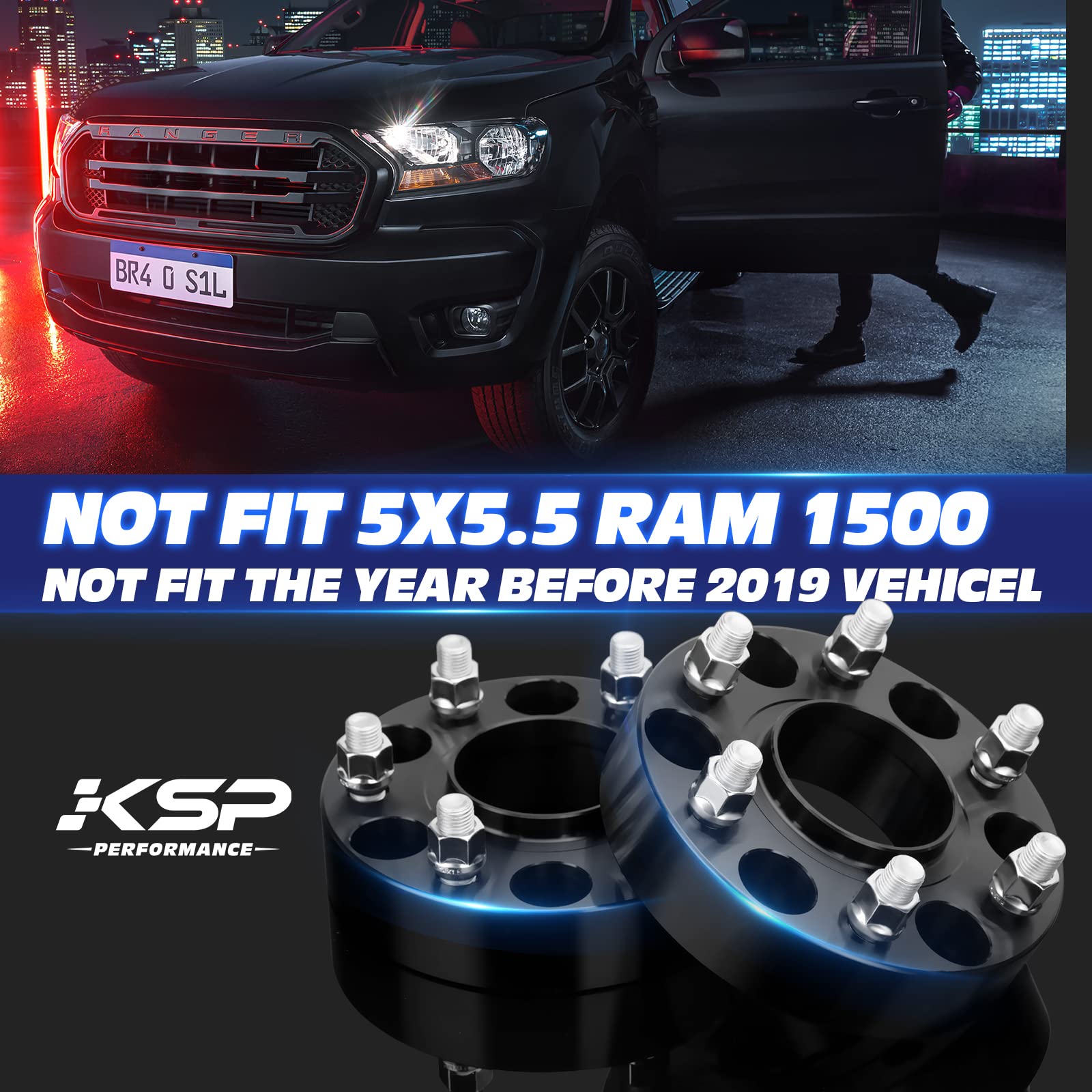 Ksp 6X5.5 Wheel Spacers For Ram 1500 2019-2024,1.5(38Mm) Real Forged Hub Centric Tire Spacer With 77.8Mm Hub Bore M14X1.5 Studs/Bolts Fit For 6X139.7Mm Dodge Ram 1500,Package Of 4Pcs Black