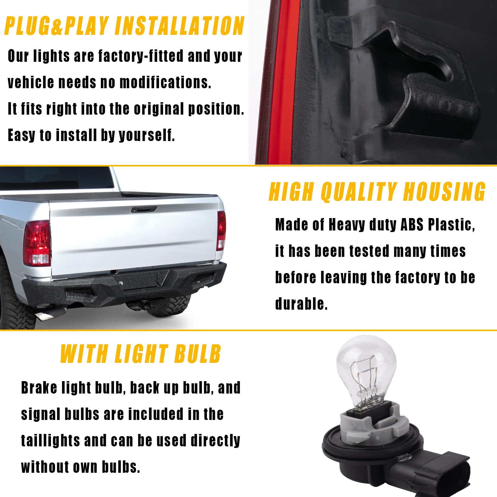 Boine Compatible With 2009-2018 Dodge Ram 1500 2500 3500 Pickup Driver And Passenger Side Tail Light - Bulb Included