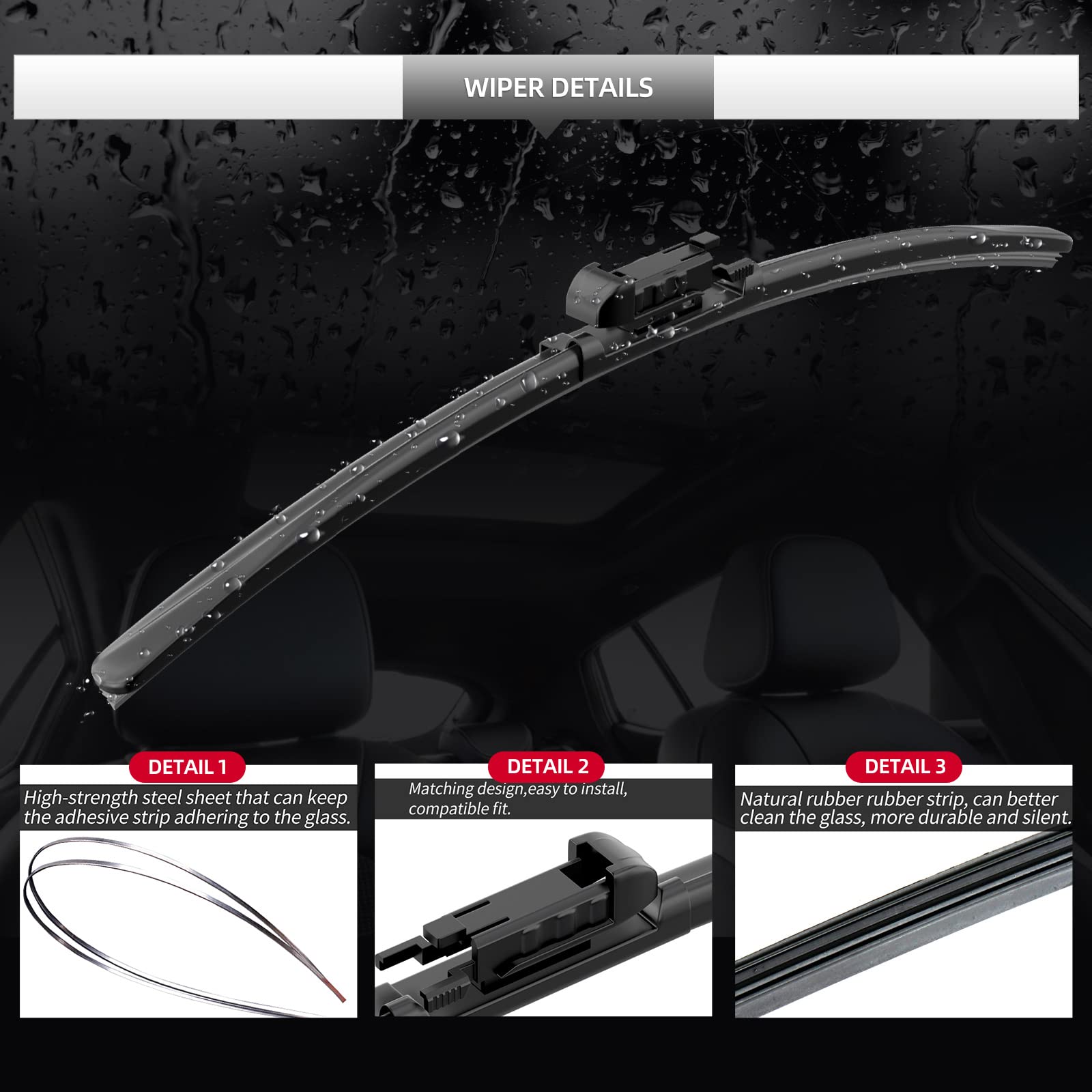 Gardimu Front And Rear Windshield Wiper Blades, 3 Pcs Front And Back Windshield Wipers Blades Replacement For Ford Explorer 2011
