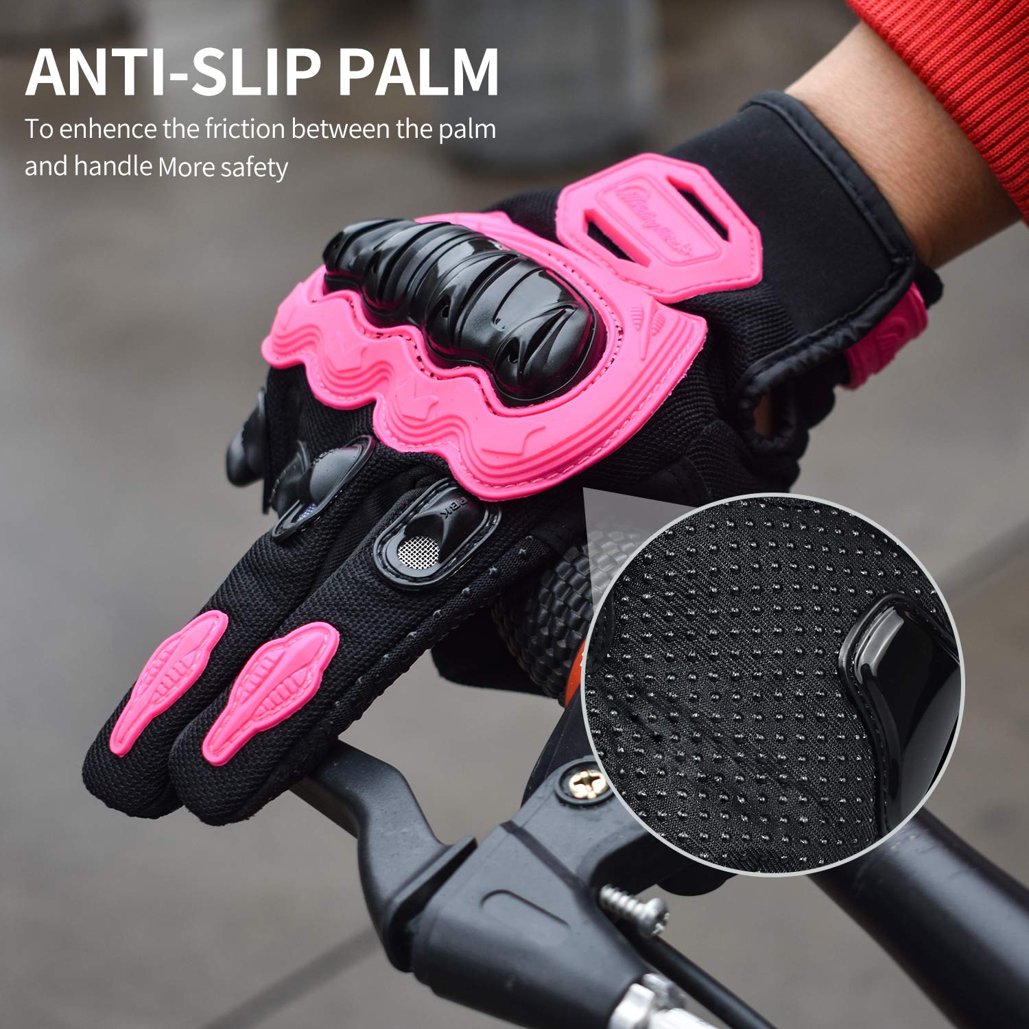 ELCYCO Women's Pink Touch Screen Motorcycle Gloves, Medium Full Finger for Summer Riding, Cycling, Dirt Bike, Climbing, Motocross
