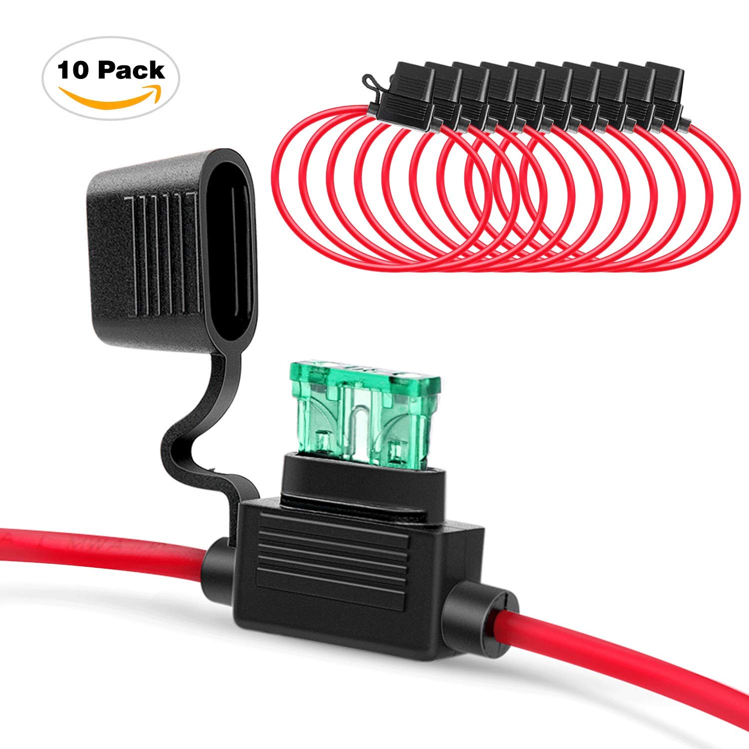 Nilight - 50029R 120 Pcs Standard Blade Fuse 5A/7.5A/10A/15A/20A/25A/30A AMP Assorted Set with 10 Pack 14AWG ATC/ATO Inline Fuse