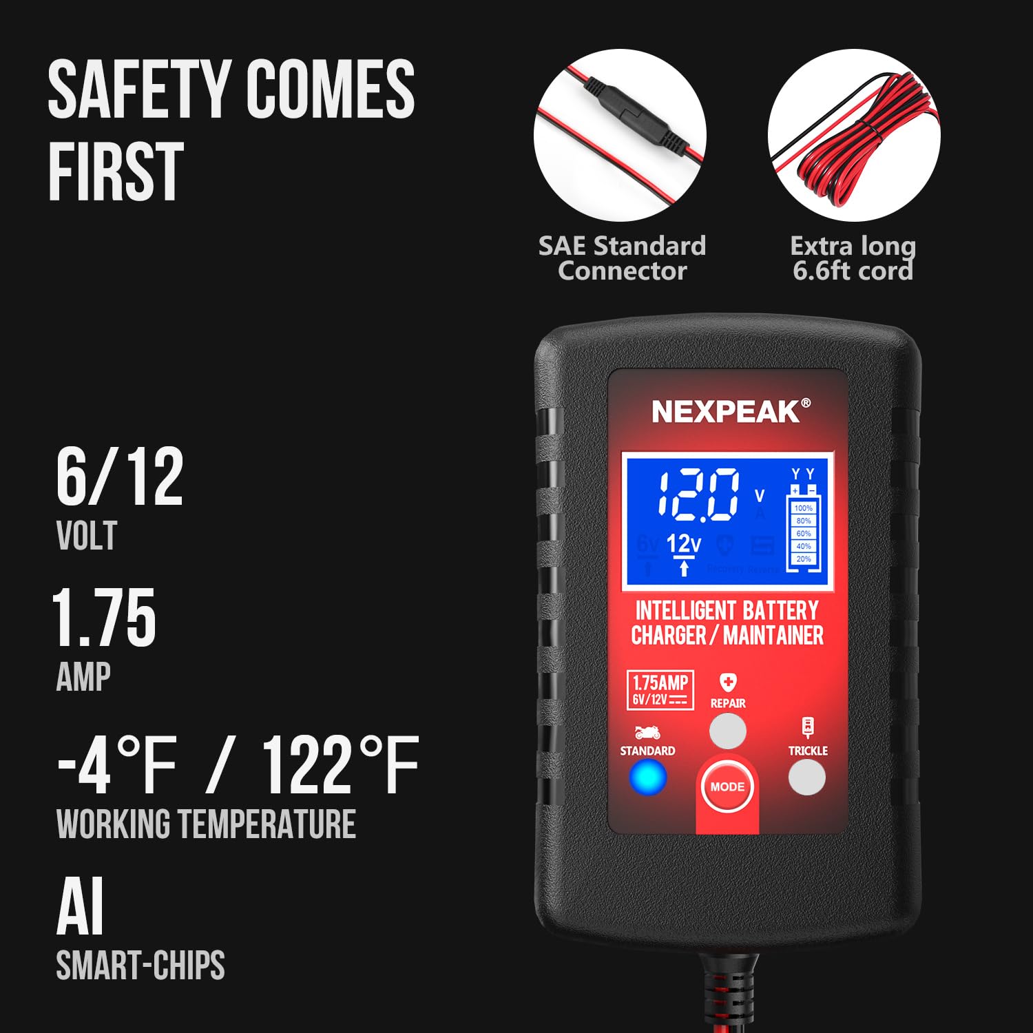 [3-Pack]1.75-Amp Car Battery Charger, 6V and 12V Smart Fully Automatic Battery Charger Maintainer, Trickle Charger, Battery Desu