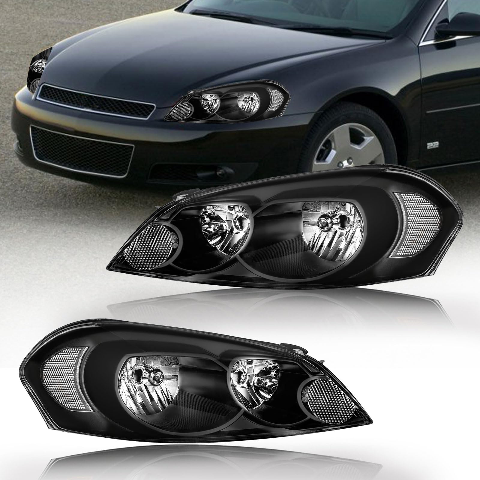 DimFlux Headlight Assembly, Headlights Kit Compatible with 2006-2013 Chevy Impala/2014-2016 Impala Limited, Fit 2006-2007 Monte 