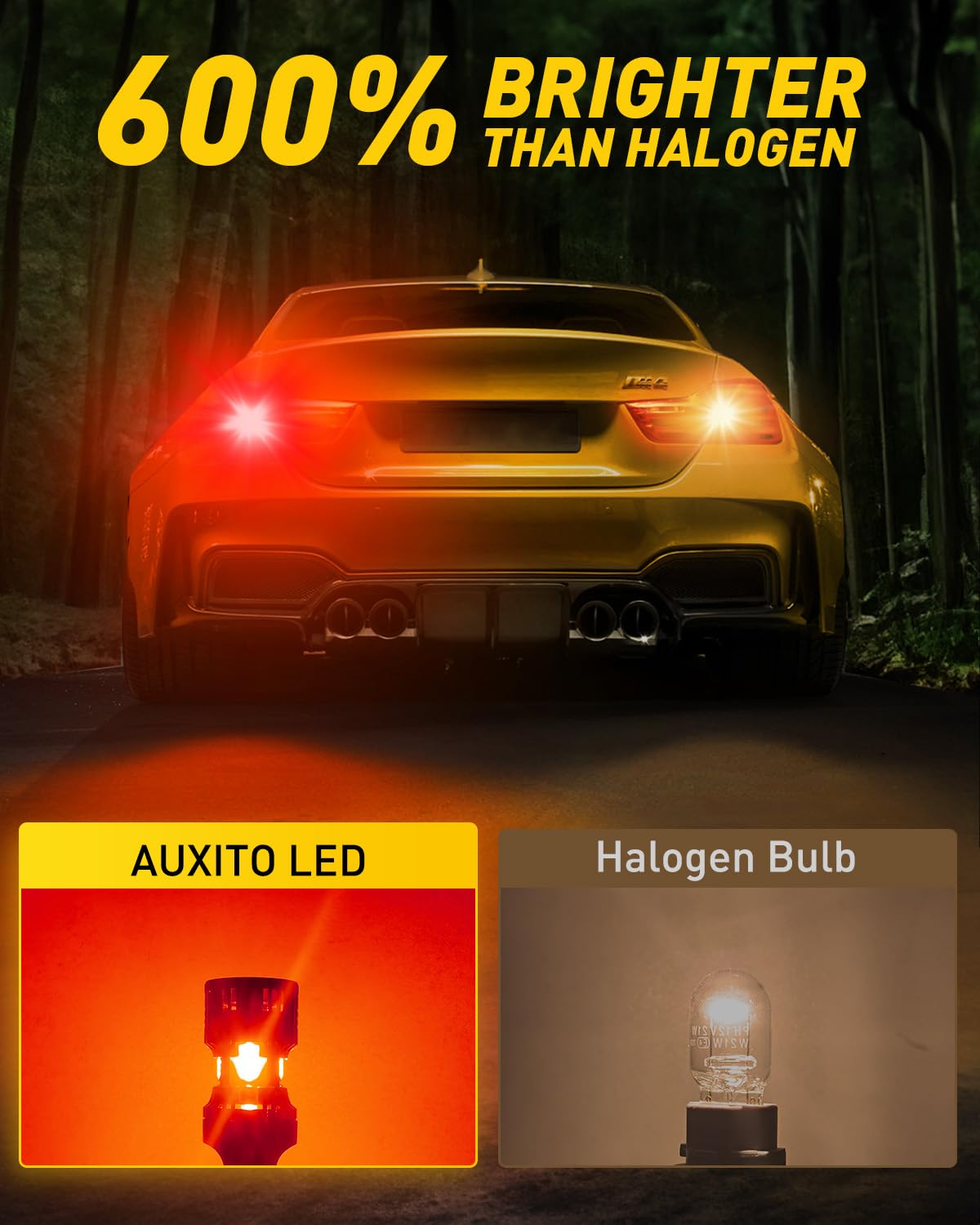 Auxito Canbus 7440 7443 Led Bulbs Red With Built-In Resistor 7441 7444 W21W Anti Hyper Flash Error Free Brake Lights, Tail Light