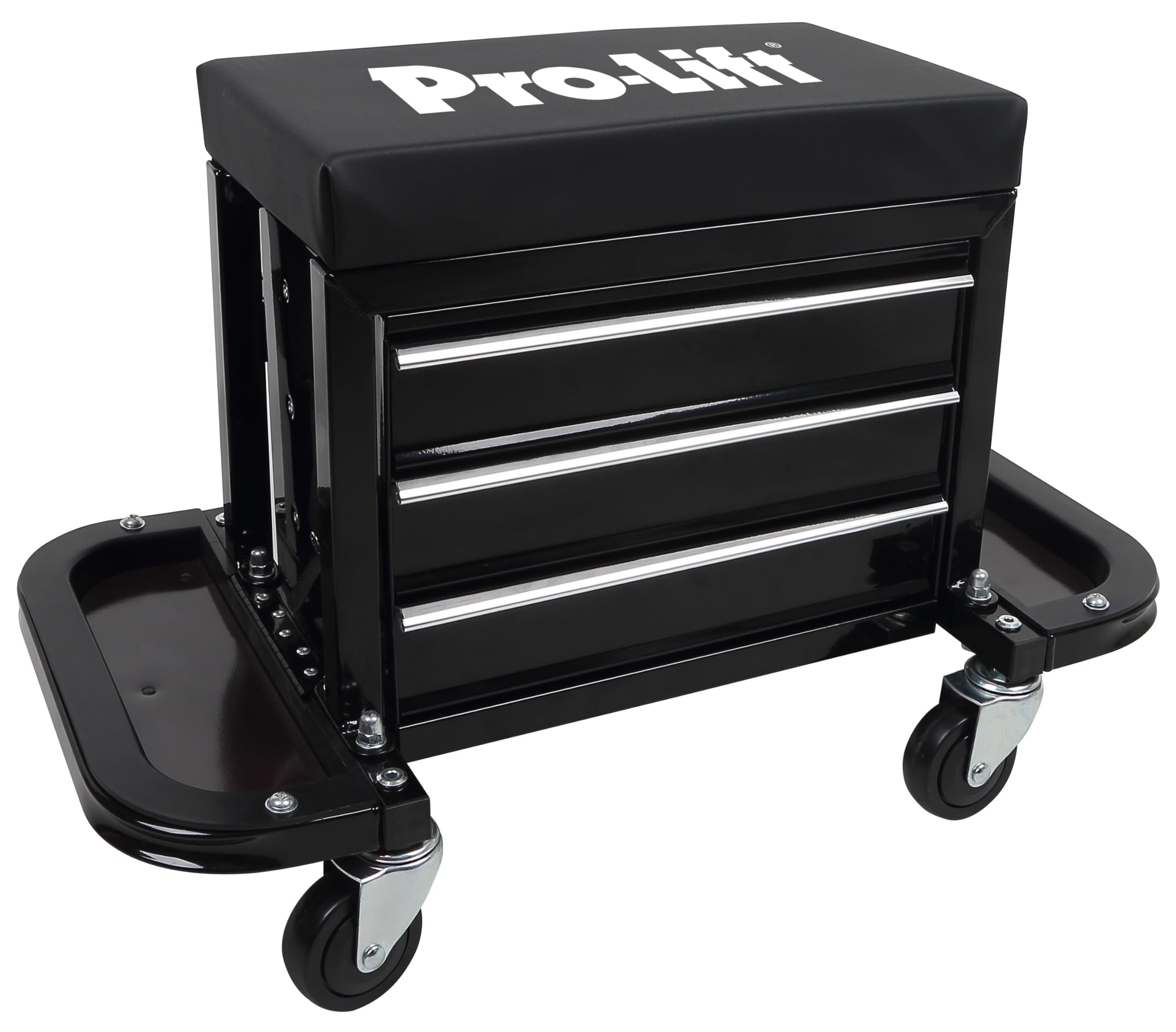 Pro-Lift Mechanic Roller Seat with Tool Box - 3-Drawer Rolling Tool Chest Stool with Padded Seat Cushion for Garage Creeper - 40