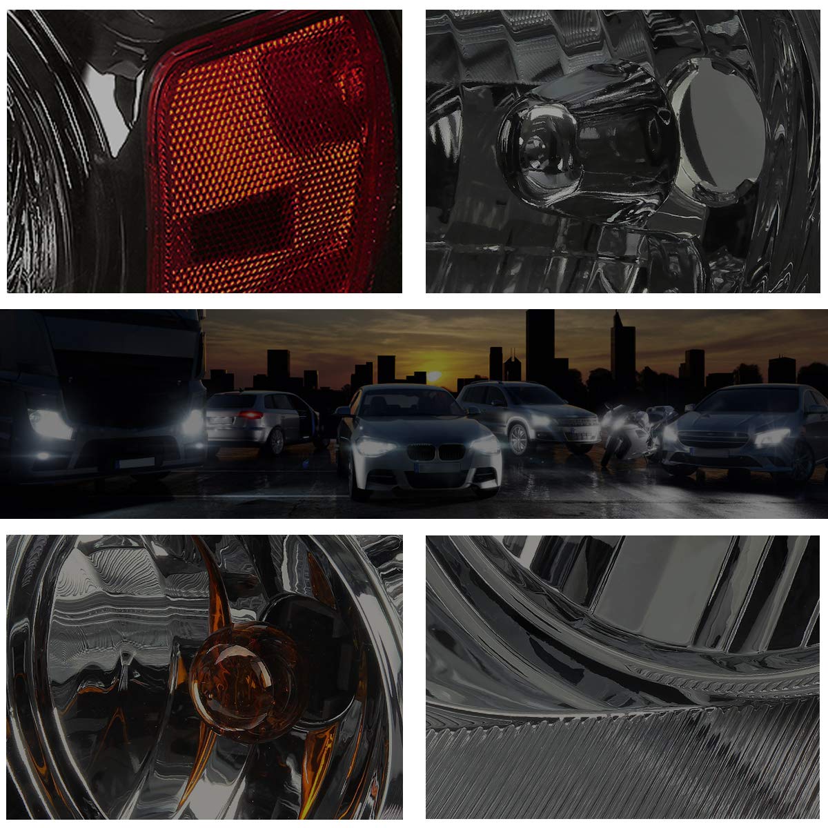2Pcs Replacement Headlights Assembly Compatible With Ford F150 04-08/Lincoln Mark Lt 06-08,Smoked Lens/Amber Corner