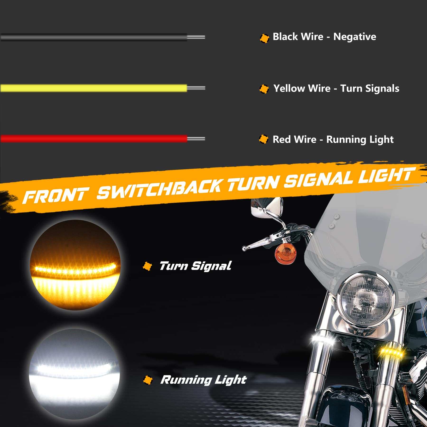 Quasco Motorcycle Turn Signals Strip, Flexible Universal 12V Led Blinkers Compatible With Harley Cafe Racer Dual Sport Dirt Bike