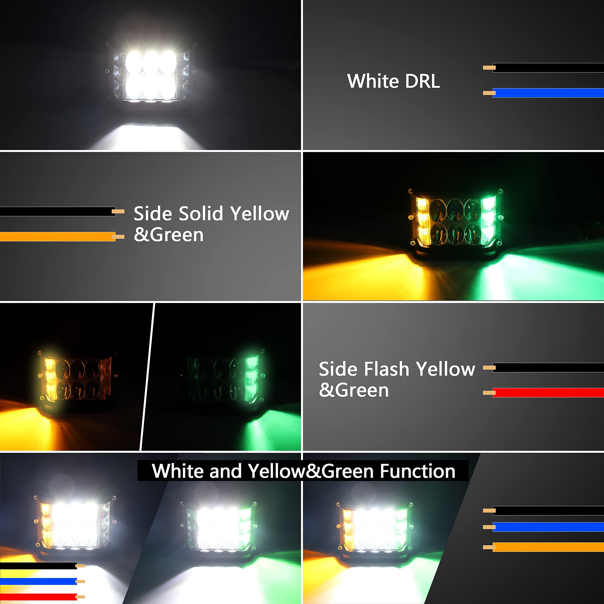 Hoyuza Led Pod Lights, 4Inch Side Shooter Led Pods With Yellow & Green Dual Color Strobe Lights For Farm Tractor Plow Truck Atv Utv