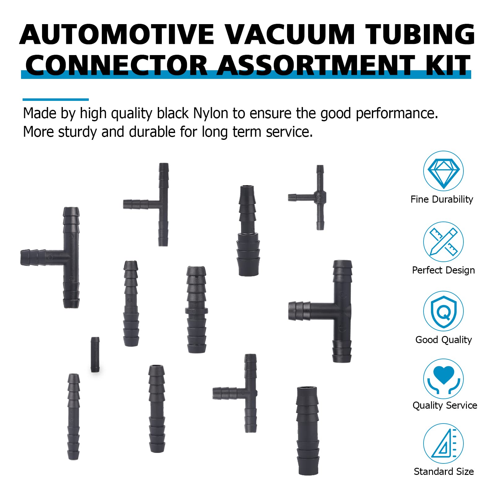 115 PCS Vacuum Connector Assortment Heat Resistance 240?(460?)12 Sizes Automotive Vacuum Tubing Connector Vacuum Tee Connector A