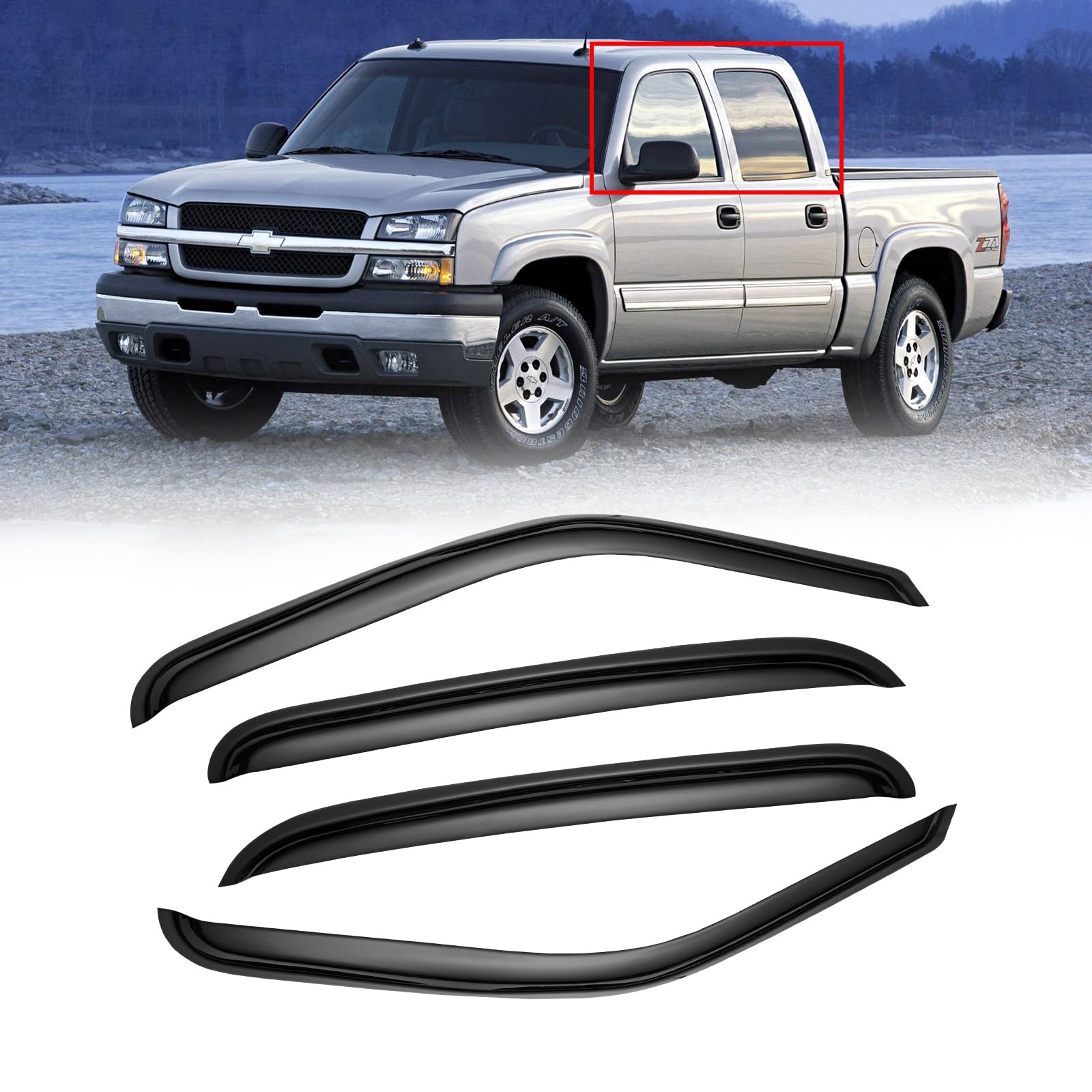 Cmvt Auto Window Visors For 01-07 Chevy Silverado/Gmc Sierra, Rain Guards Vent Shade Deflector Smoke For 00-06 Chevy Suburban/Gm