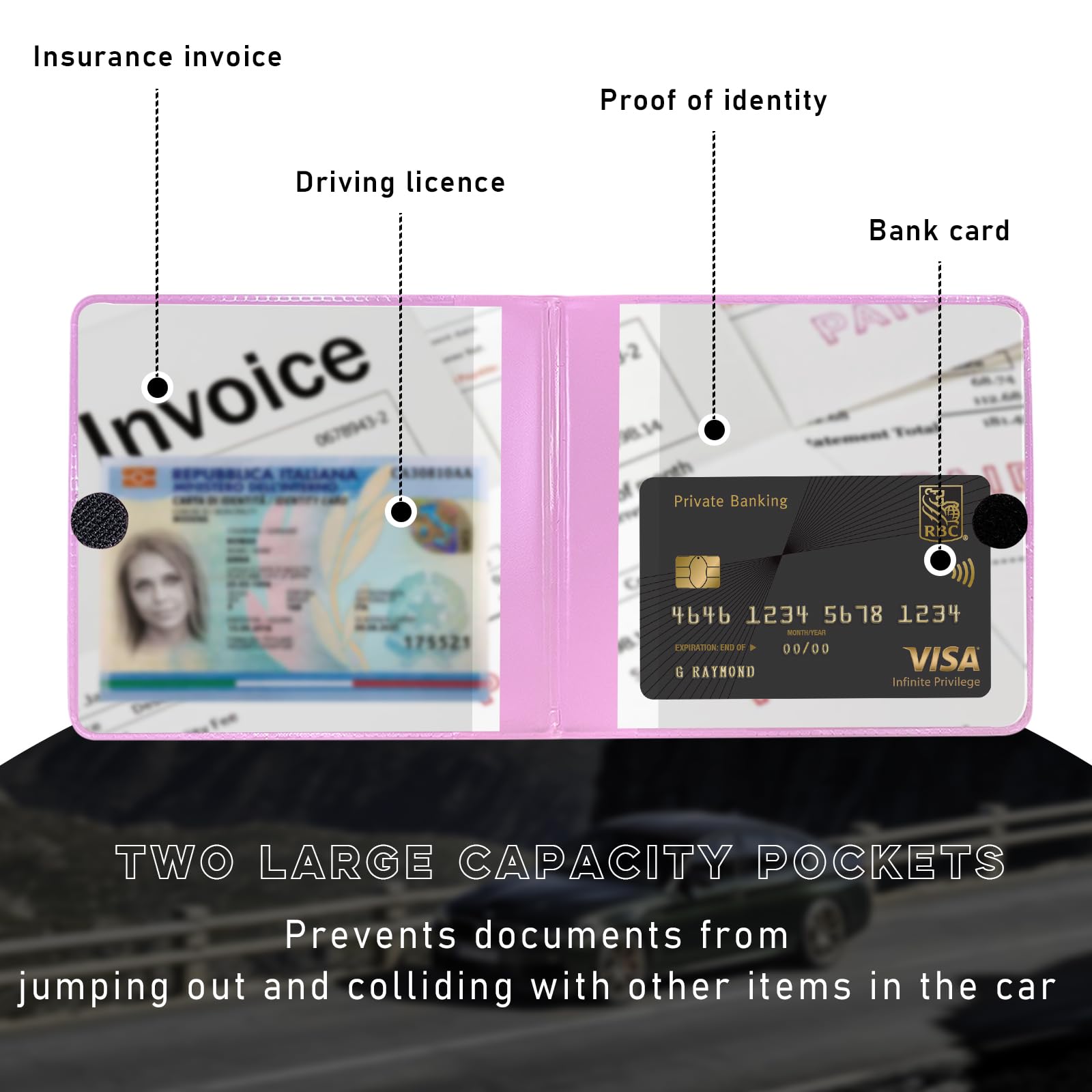 Ziciner Car Registration and Insurance Holder, 5.2''   4.7'' Premium Auto Glove Box Organizer with Closure, Essential Vehicle Do