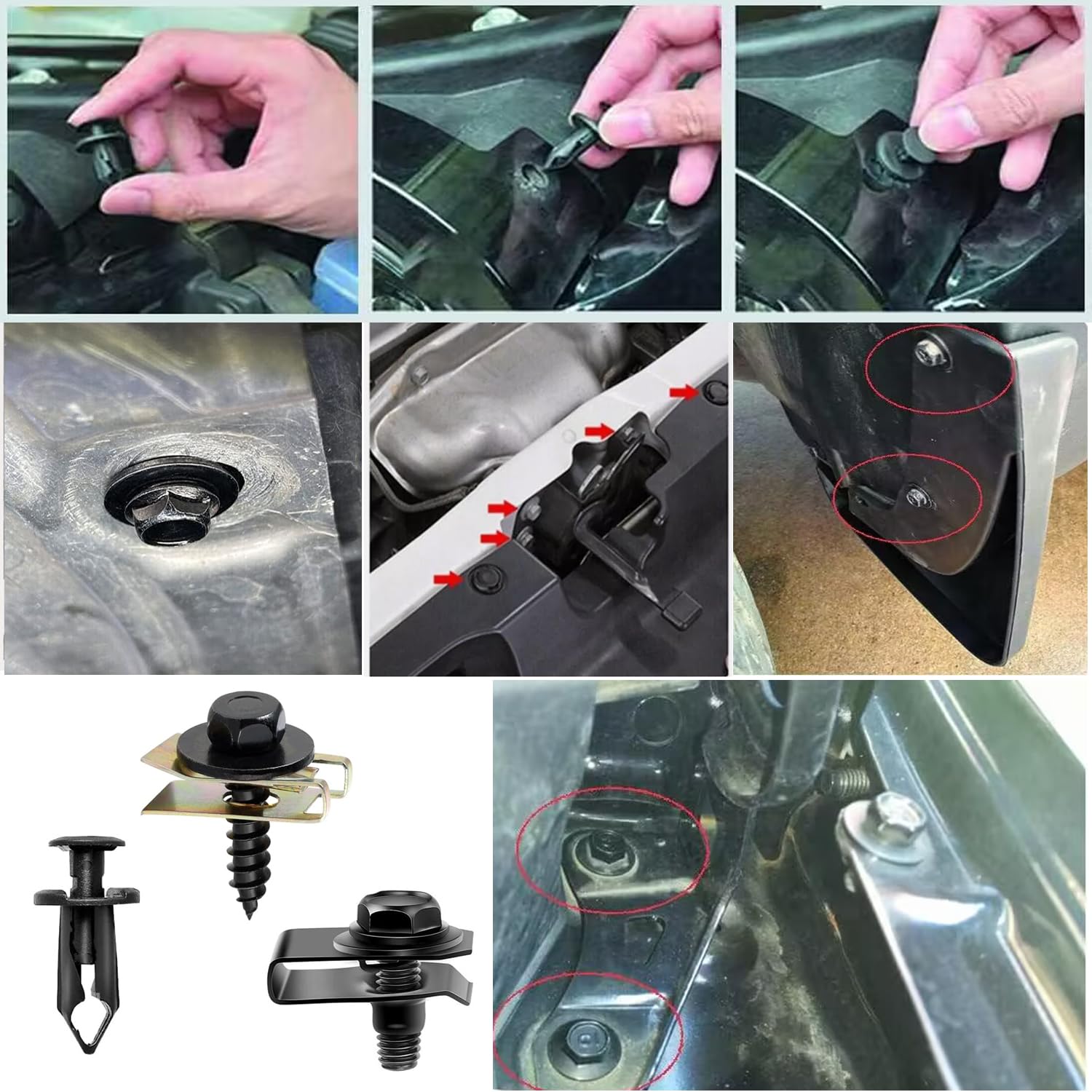 Uolor 100Pcs Car Screws And Bolts, Undertray Screws,Auto Body Fender Screws,Car Clips Plastic Rivet Fasteners - Universal U-Nuts