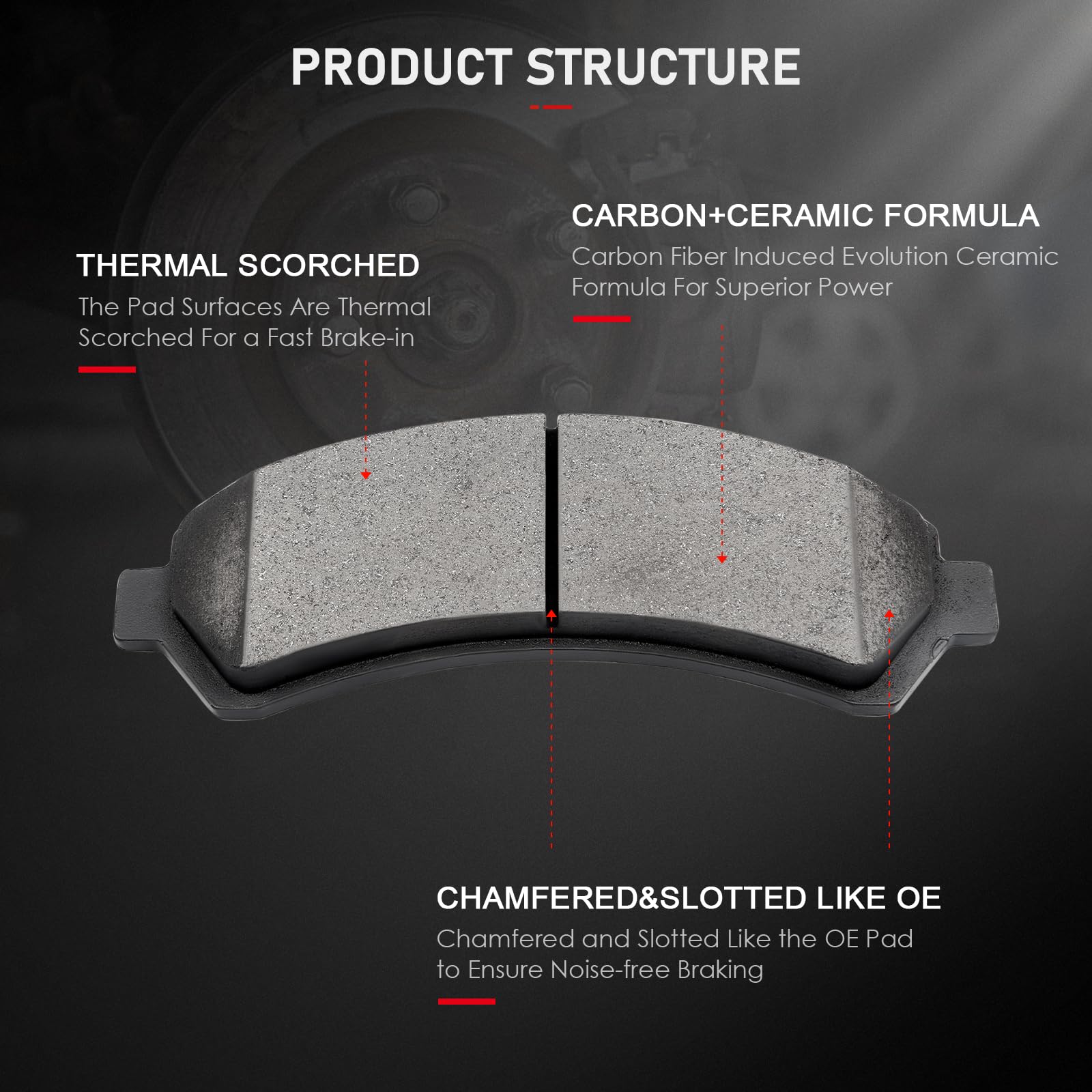 Cciyu D726 4Pcs Front Ceramic Brake Pads Kits 97-05 For Chevrolet Blazer,98-04 For Chevrolet S10,97-05 For Gmc Jimmy,98-04 For G
