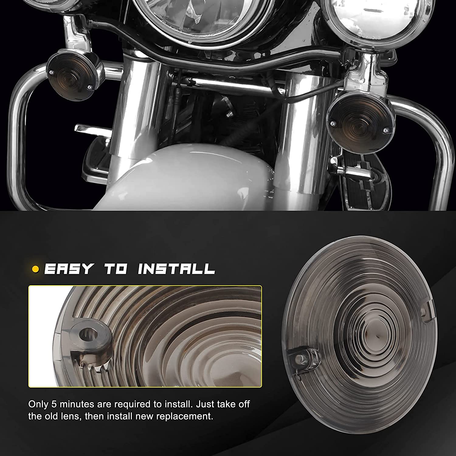 NTHREEAUTO 3 1/4 Inch Flat Smoked LED Turn Signal Lens Cover Compatible with Harley Electra Glides Road King Touring Road Glide