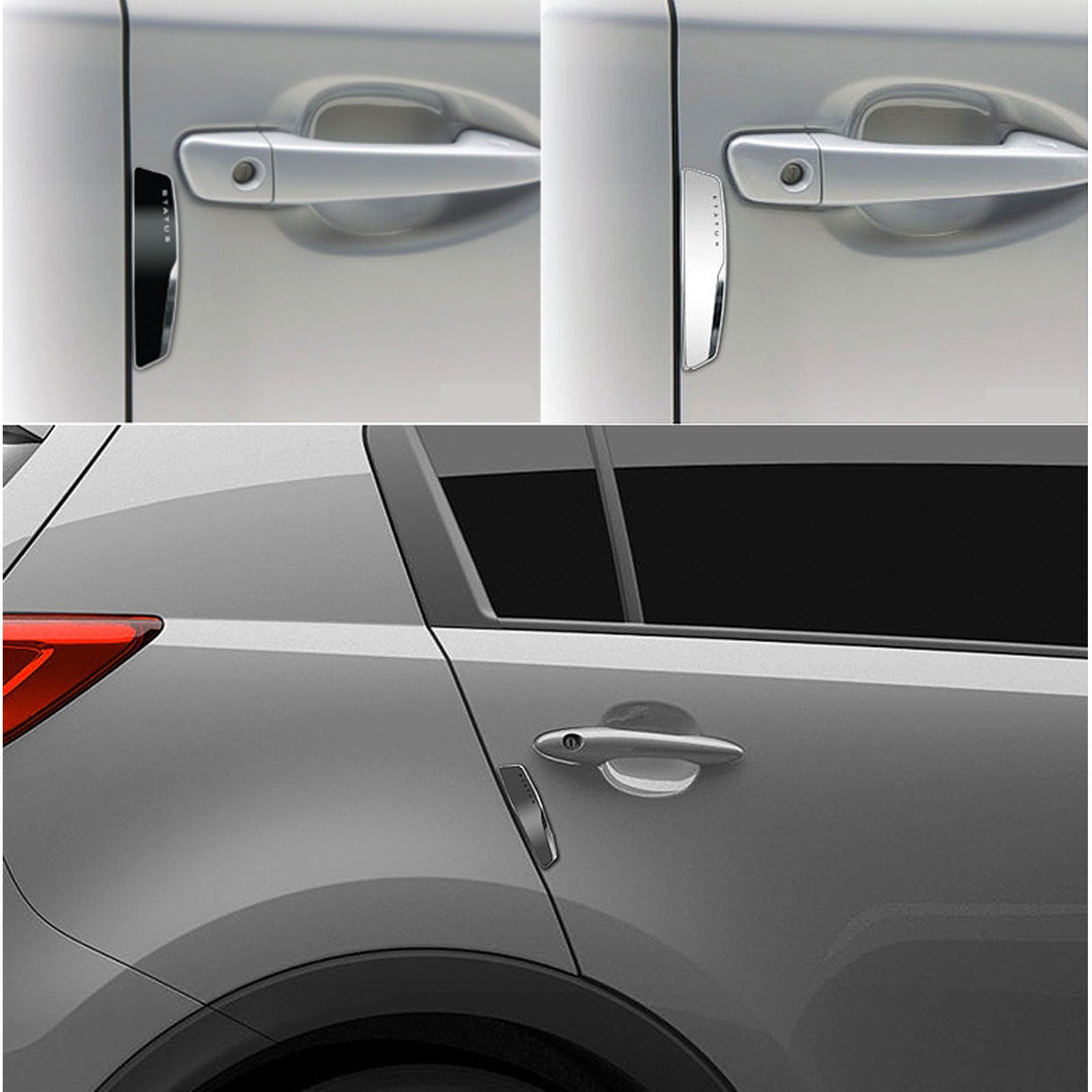 STATUS 4Pcs High Glossy Slim Door Edge Guards Bumper Protector Trim Guard Sticker Molding for Motors Auto Vehicle (Metallic Silv