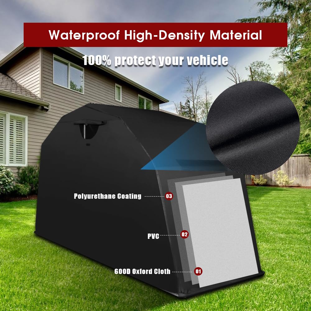 PROEZE Heavy Duty Motorcycle Shelter - Waterproof Outdoor Tent, 106.3"x41.3"x61.1", Black, Heavy-Duty Steel Frame