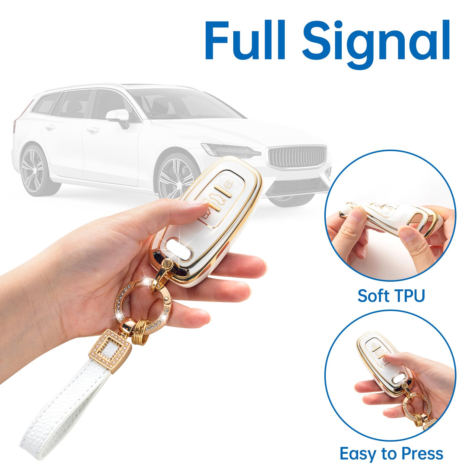 CACARLIKE for Chevy Key Fob Cover with Leather Lanyard, Car Key Fob Case Compatible with Chevrolet Malibu Equinox Traverse Camar