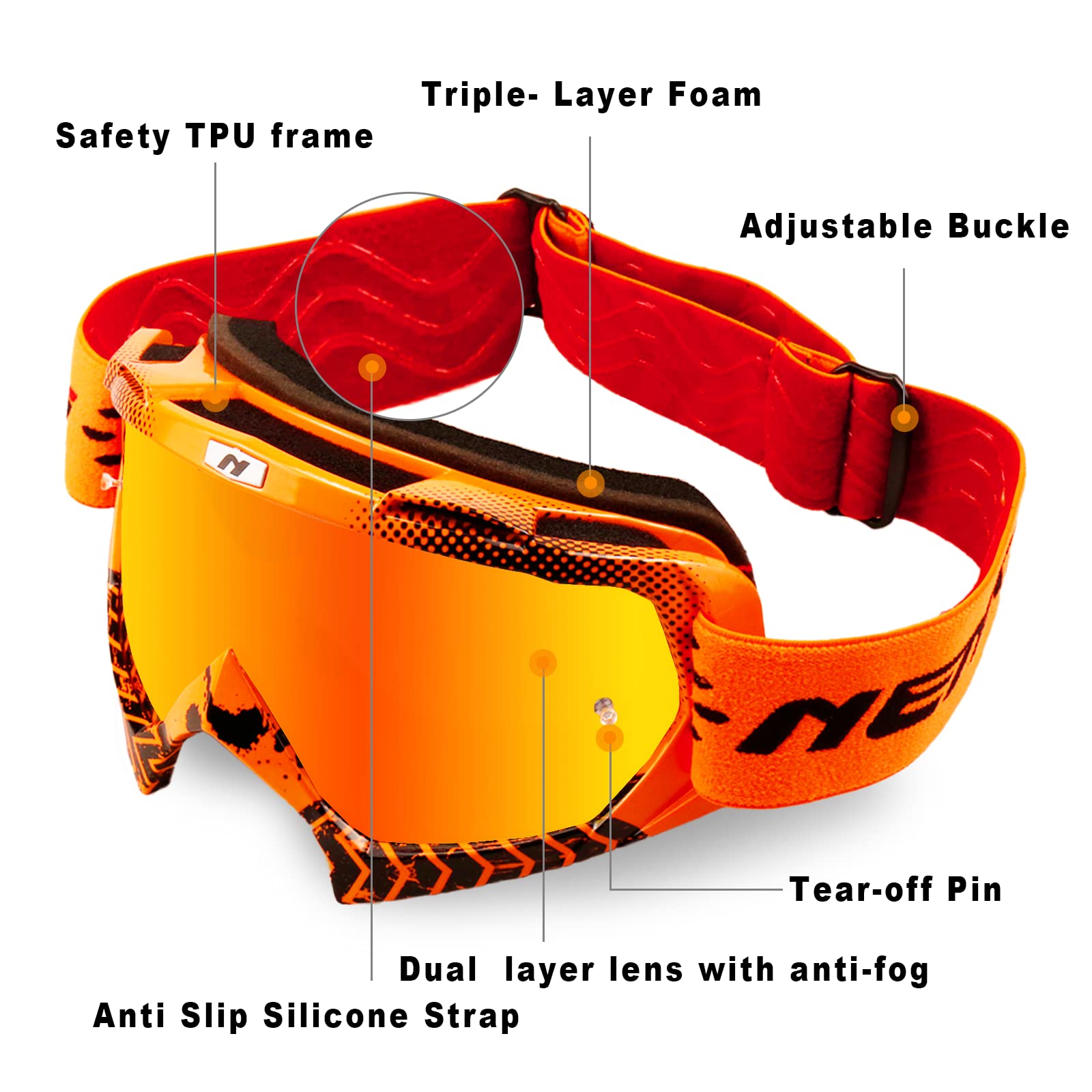 NENKI Dirt Bike Goggles for Men Women Motocross Goggles Motorcycle Goggles MX ATV Goggles Off Road Goggles with Anti Fog Lens UV