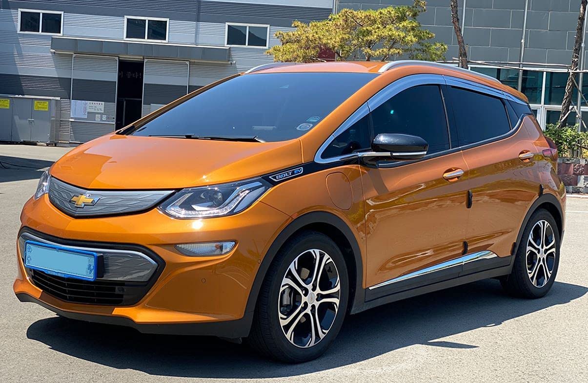Autoclover Tape-On Rain Guards Window Visors 8 Pcs Set For Chevrolet Bolt Ev 2017 2018 2019 2020 2021 2022 2023 / Window Deflectors, Out-Channel Vent Shades (Chrome)