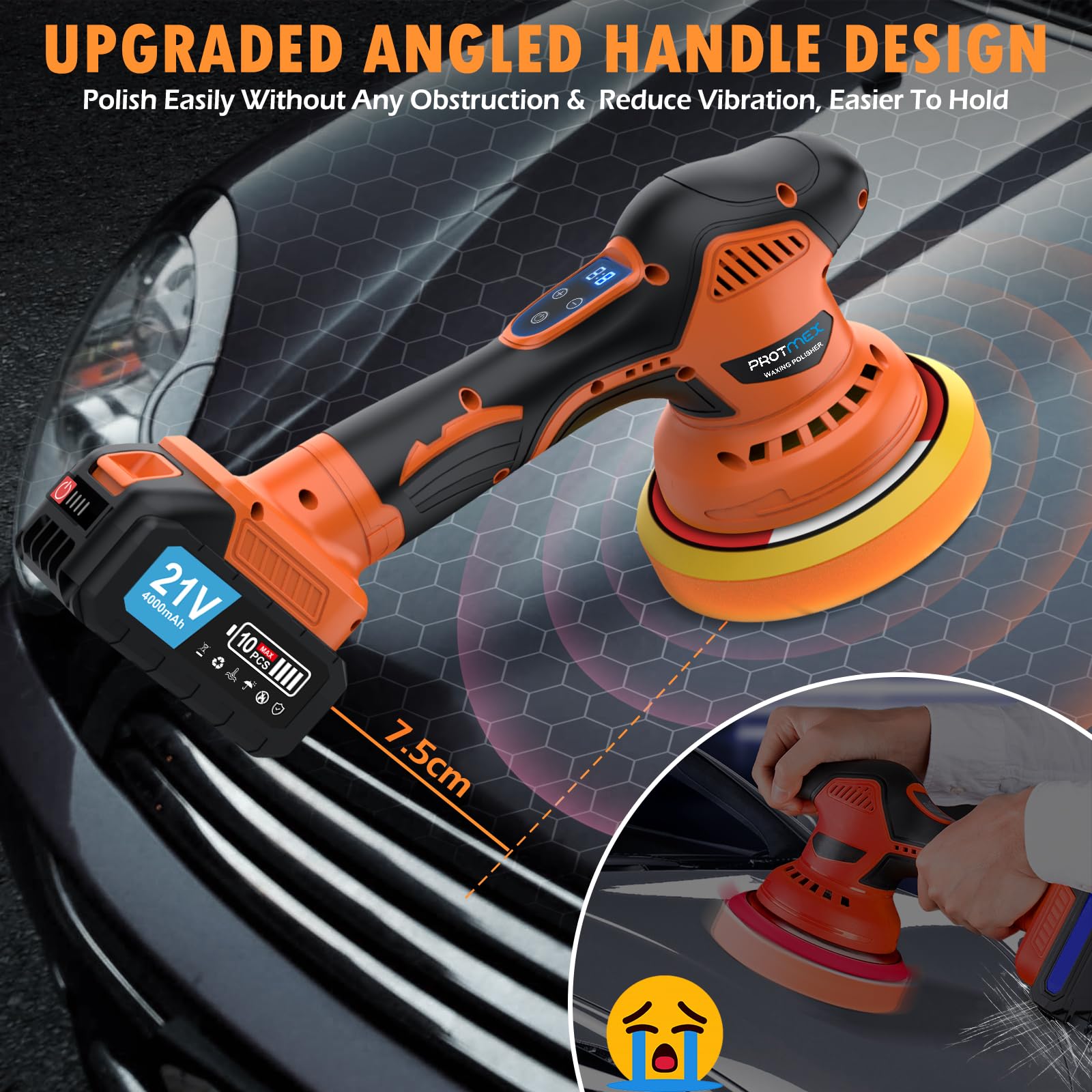 Cordless Car Buffer Polisher, Car Polishing Kit With 21V 2 X 4.0Ah Batteries, Orbital Eccentric Buffers With 8 Variable Speed Up