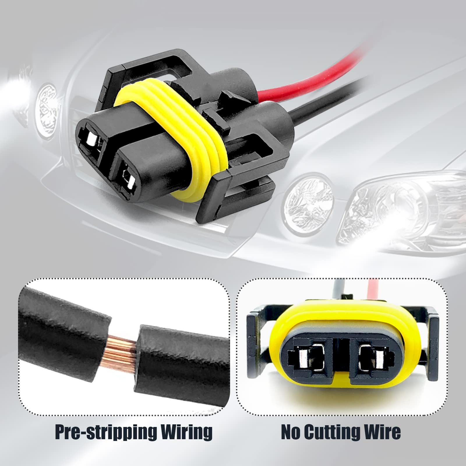 4Pcs H11 H9 H8 880 881 Female Adapters Wiring Harness Sockets Oem Replacement Part Qualiry Compatible With Headlights Or Fog Lig