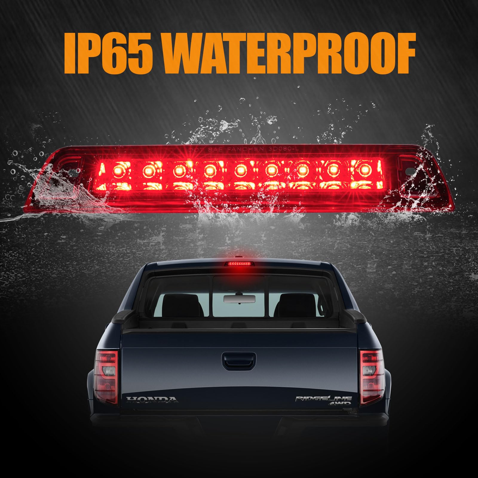 Cxdar LED Third Brake Light for 2006-2014 Honda Ridgeline, Waterproof High Mount Stop Light, Red, Model 3BL080-RC-HR0614