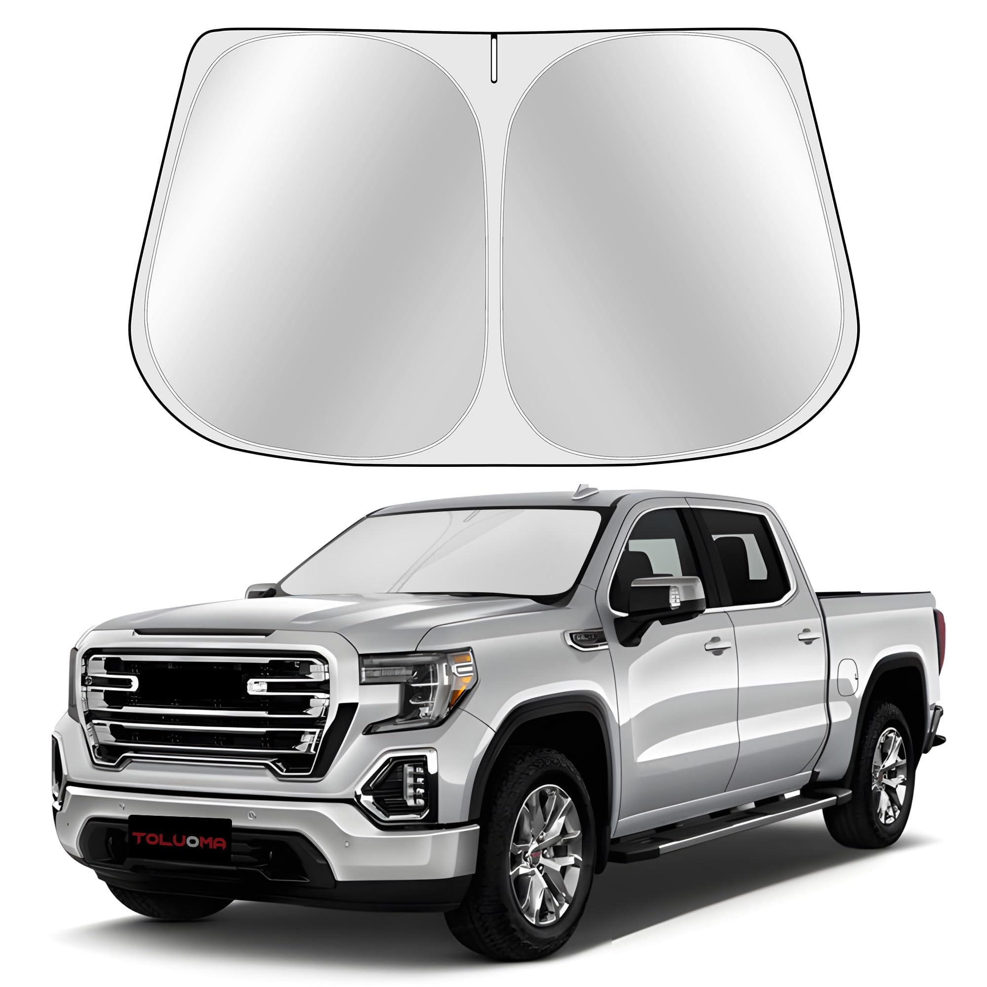 Toluoma Custom Fit Windshield Sun Shade For Gmc Sierra 1500 2500 3500 2019-2025 - Full Coverage, 210T Reflective Fabric, Blocks