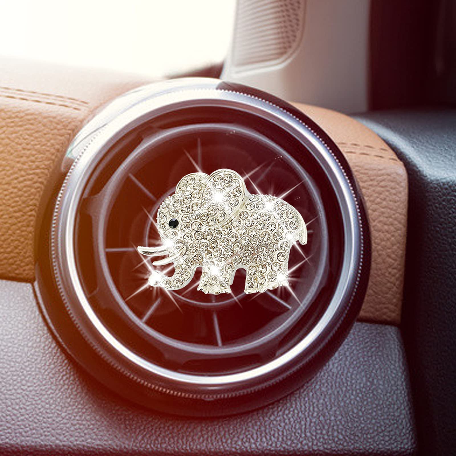Aeeix Auto Diamond Elephant Air Conditioning Outlet Clip, Bling Accessories, Interior Decoration Charm, Cute Car Decor (Silver)