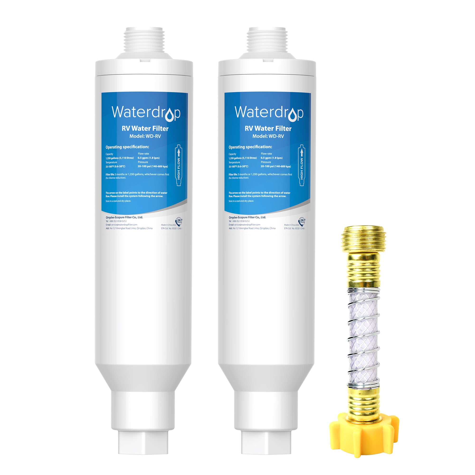Waterdrop Rv/Marine Water Filter With 1 Flexible Hose Protector, Camper Water Filter, Inline Water Filter For Rv, Garden Hose Filter, Nsf Certified, Greatly Reduces Chlorine, Bad Taste, Odor, 2 Pack