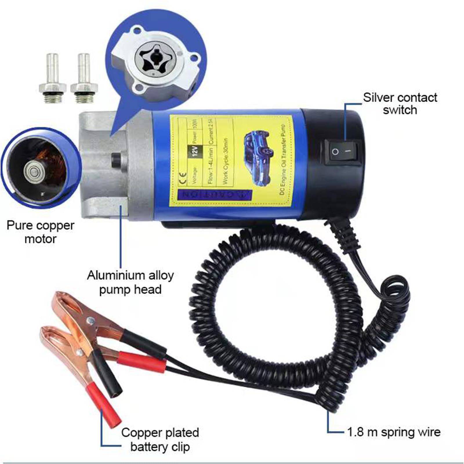 AIGMISON 12V 100W Engine Oil Pump, Electric Oil Change Extractor Pump, Diesel Extractor Pump Equipped With 3 Pipes-Low Noise