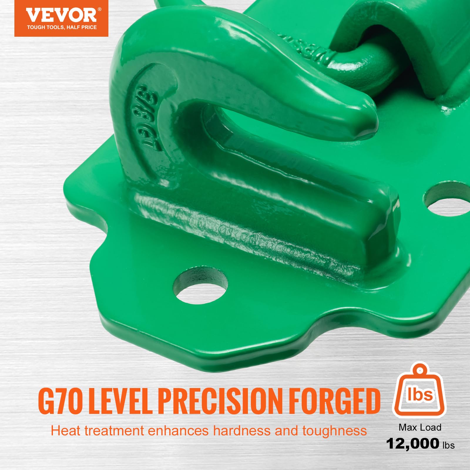 VEVOR 3/8 Tractor Bucket Hooks with Tie Down Ring, Grade 70 Forged Steel 2 Pack Bolt-On Grab Hook with Back Plates Work Well f