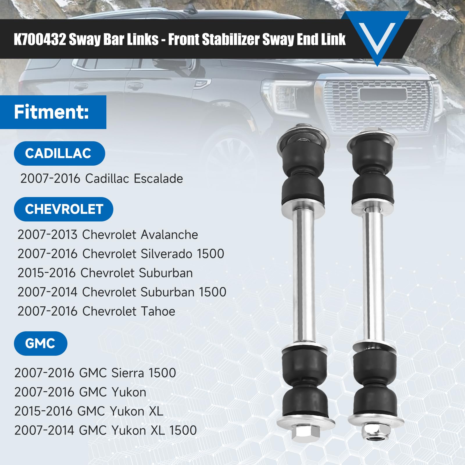 K700432 Sway Bar Link Compatible With 2007-2016 Cadillac Escalade/Esv/Ext?Chevy Avalanch/Silverado/Suburban/Tahoe ?Gmc Sierra/Yu