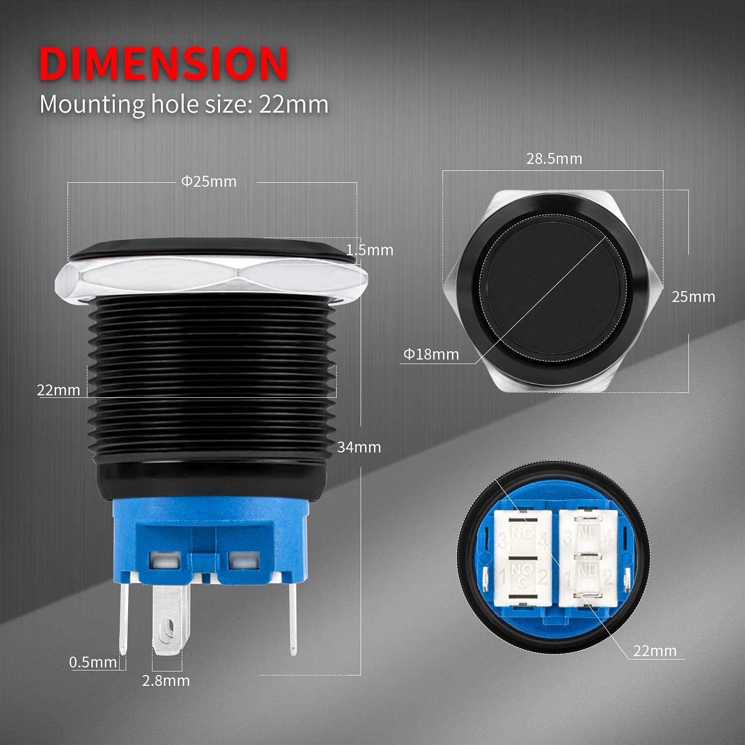 Daiertek 22Mm Latching Push Button Switch 12V Waterproof Blue Led Metal Push Button Switch 12 Volt Dc On Off Spdt Maintained Pus