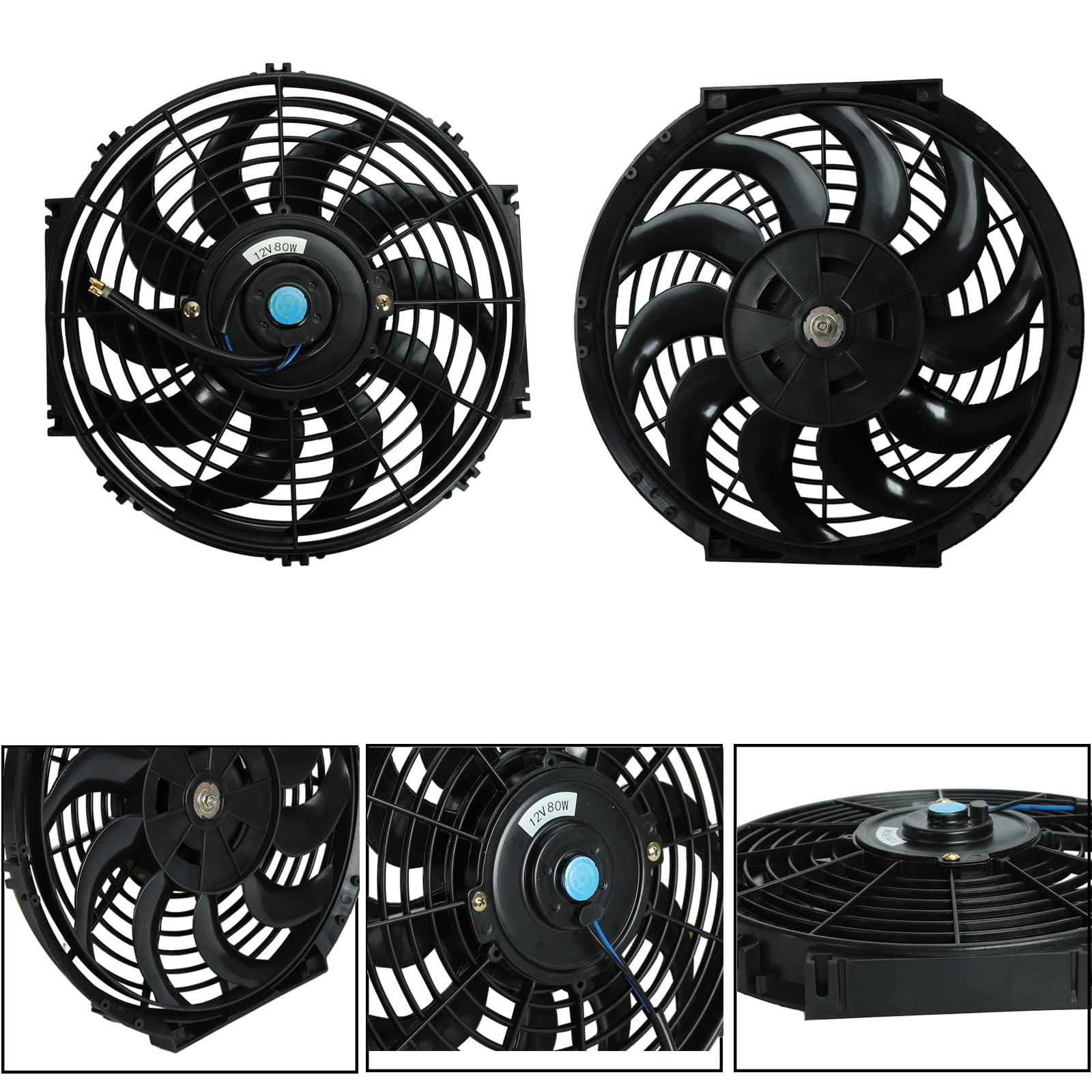2Pcs 12 Inch Universal Slim Fan Push Pull Electric Radiator Cooling 12V 80W Mount Kit Black