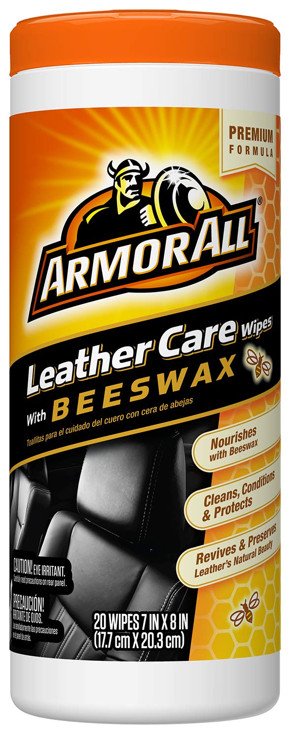 Armor All Car Interior Cleaner Leather Wipes - Cleaning For Cars & Truck & Motorcycle, Beeswax, 20 Count (Pack Of 6), 18933-6Pk