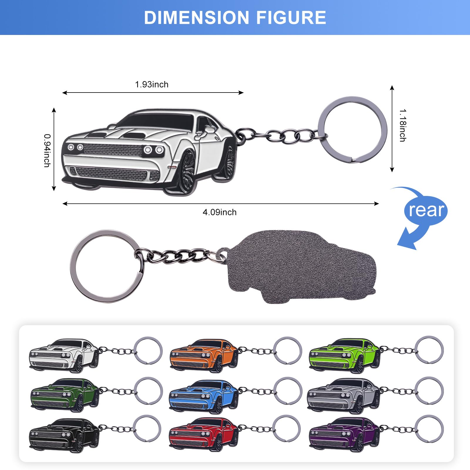 zuxiaoyaya Keychain Accessories for Dodge Challenger SRT, Metal, Blue, Model SRT-05, Perfect for Car Enthusiasts