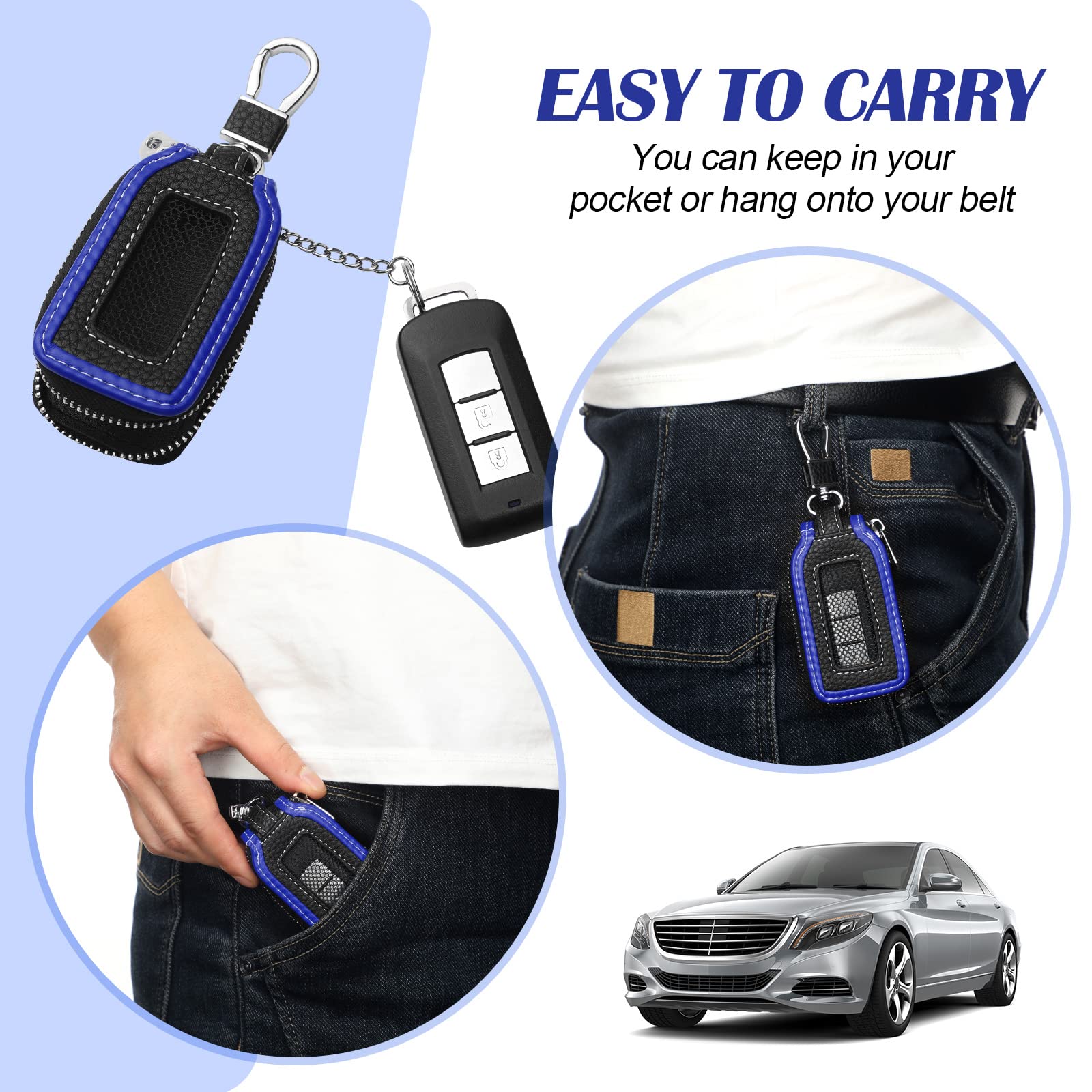 Frienda 2 Pieces Leather Car Key Chain Case Holder Auto Key Fob Holder Smart Protector Cover (Blue)