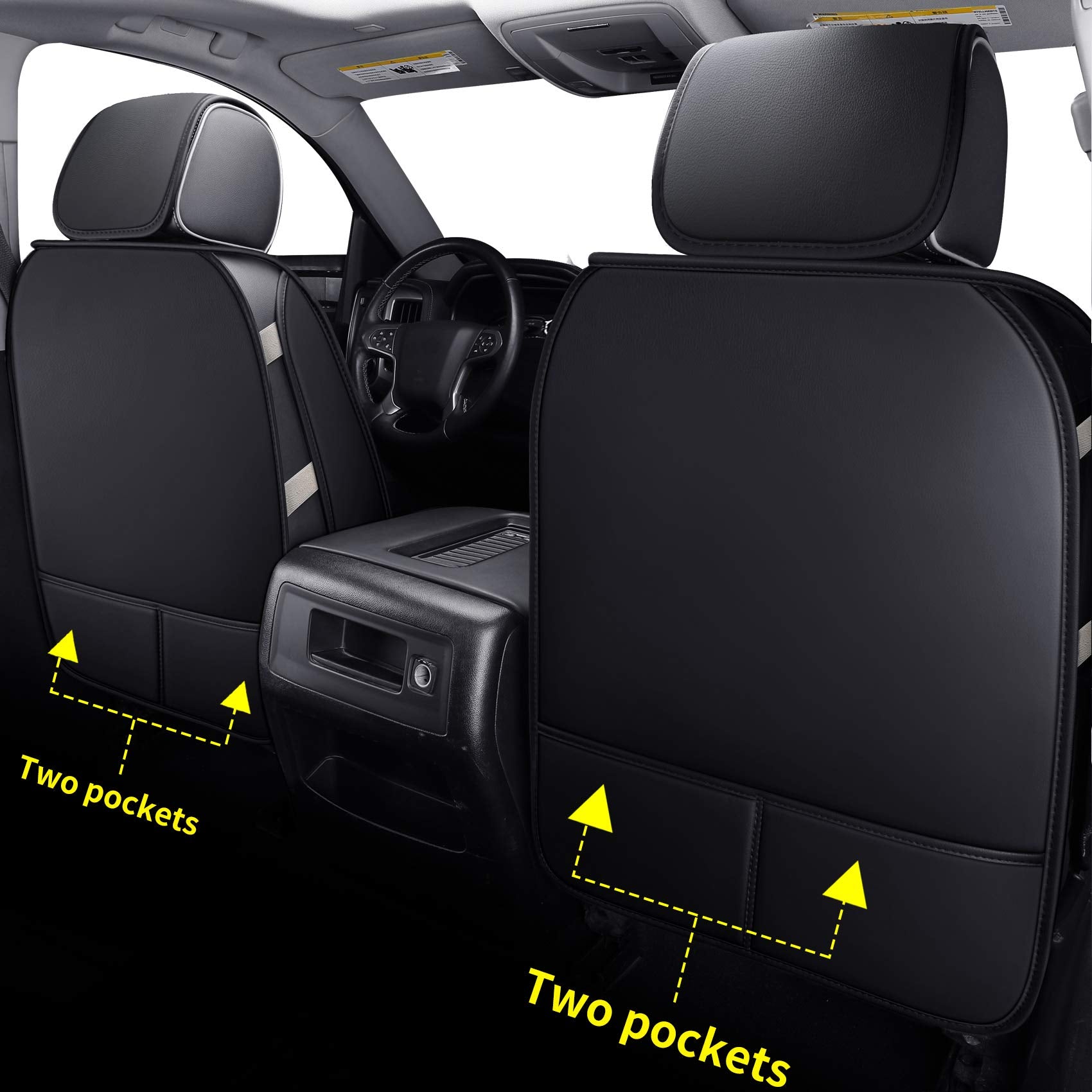 LUCKYMAN CLUB Silverado Seat Covers, Full Set, Black Faux Leather, Fits 2007-2023 Chevy Silverado/Sierra 1500/2500/3500 HD Crew/Extended Cab