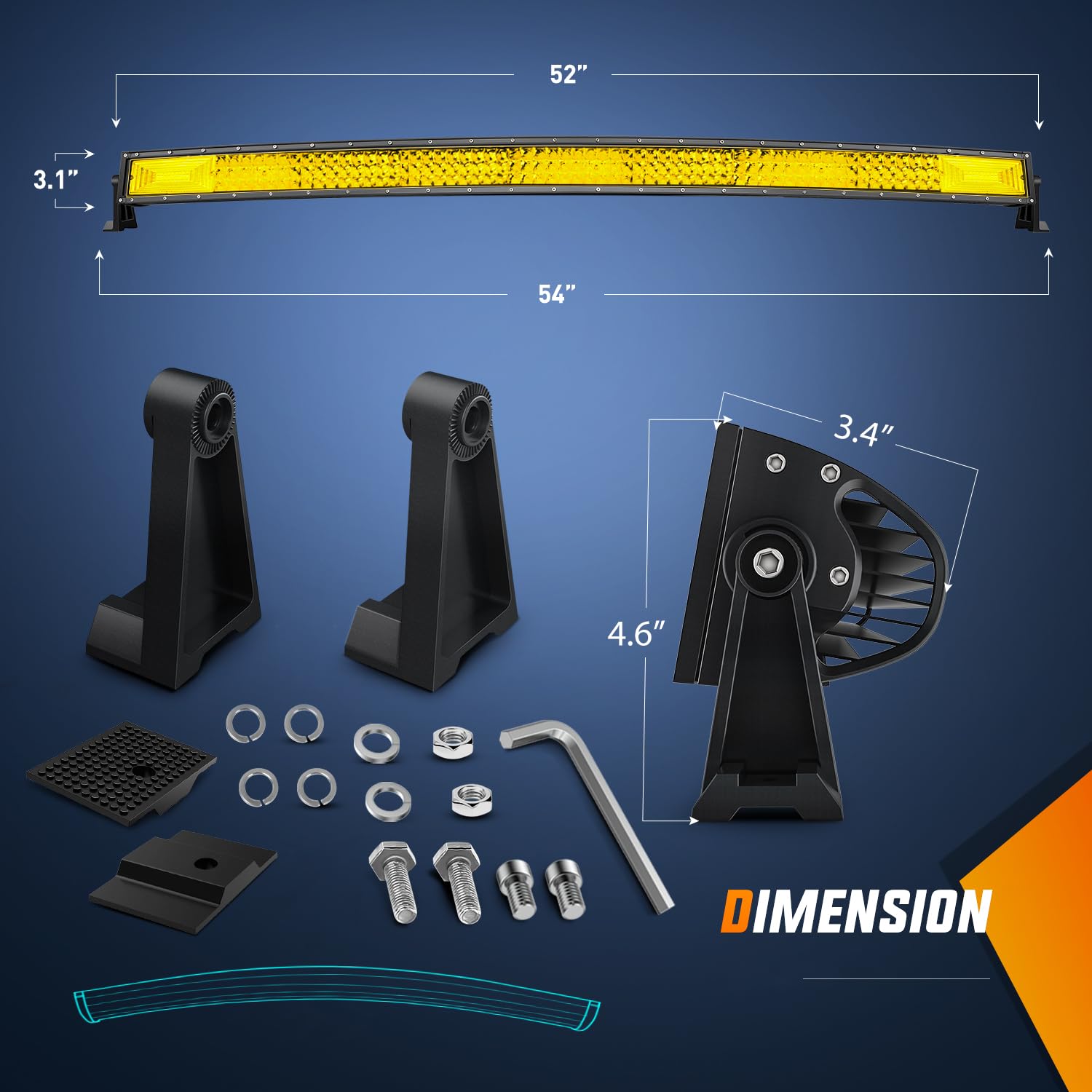 Nilight 52 Inch Curved LED Light Bar - 783 LED Chips, Yellow Beam, Triple Row Fog Light for Trucks, SUV, UTV, ATV, 4x4, Boat, Model