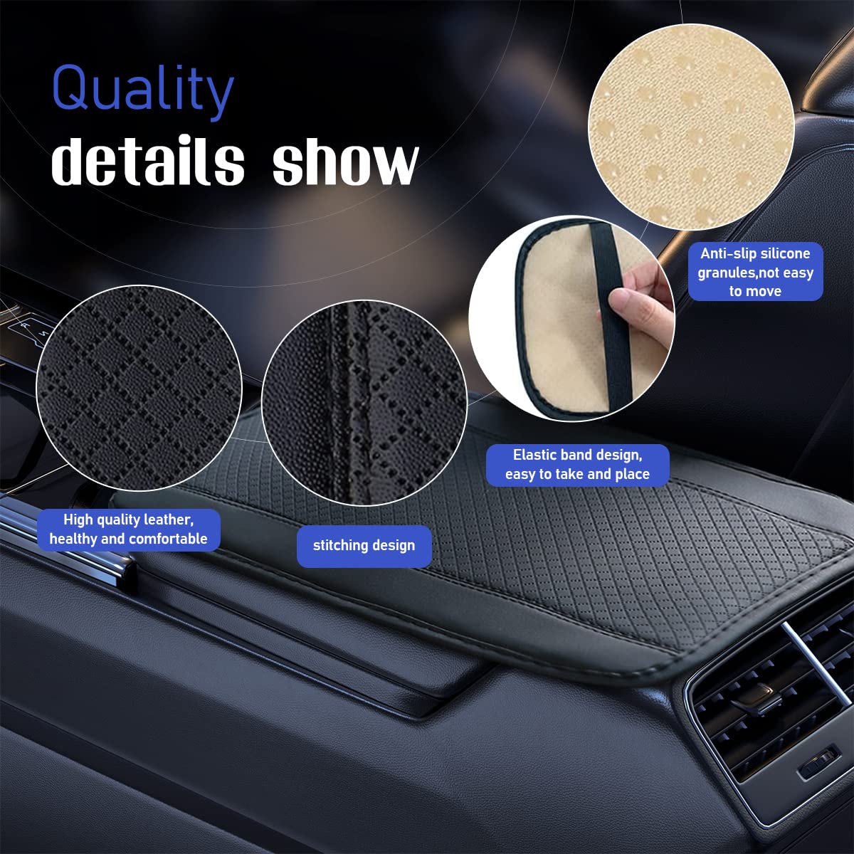 Ziciner Leather Car Center Console Cushion Pad, Auto Waterproof Armrest Seat Box Protector, Automotive Interior Decor Accessories Protection Universal For Most Vehicles, Suv, Truck (Black-A)