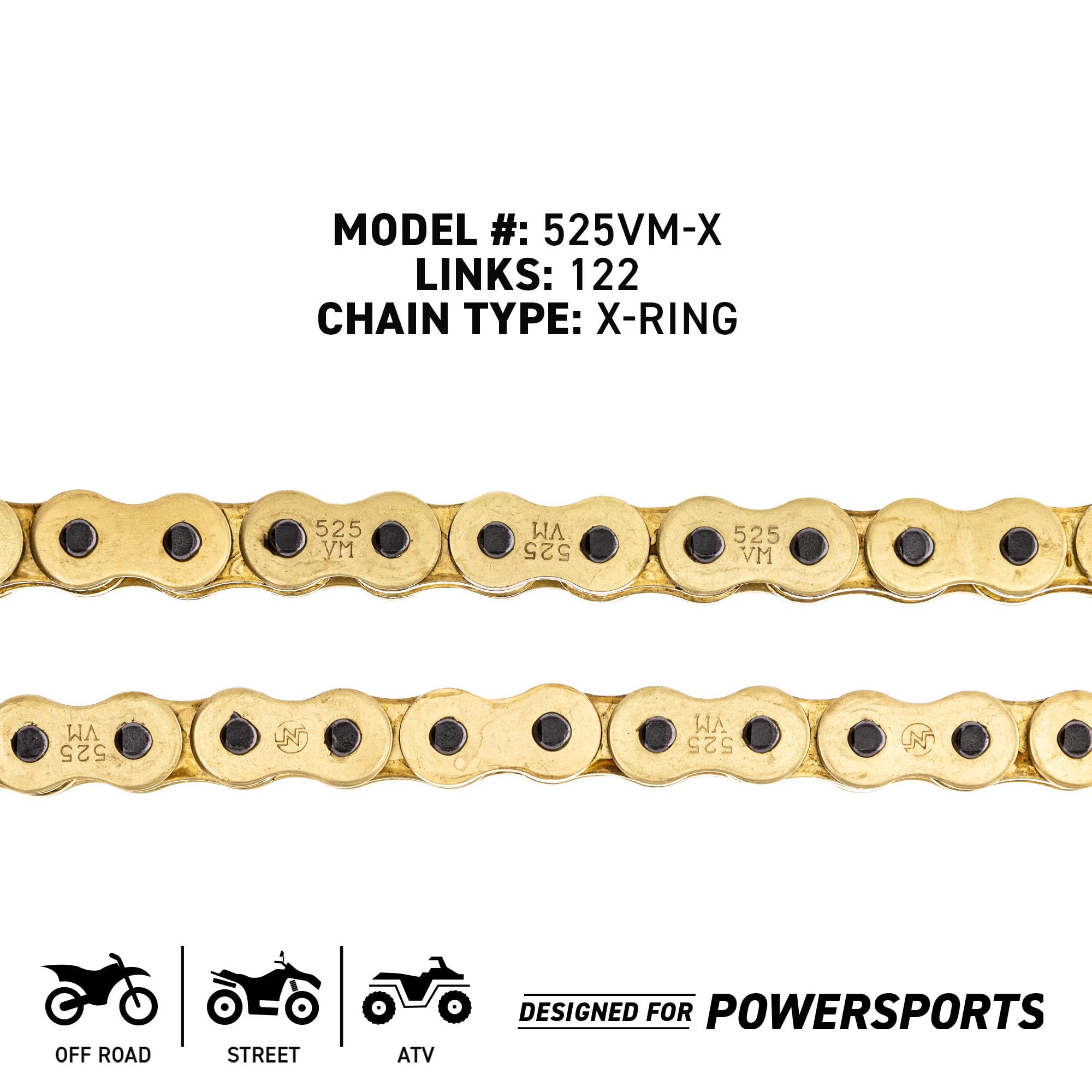 NICHE Gold 525 X-Ring Chain - 122 Links, 20CrMnMo Steel Alloy, Gray, Model 519-CDC2540H